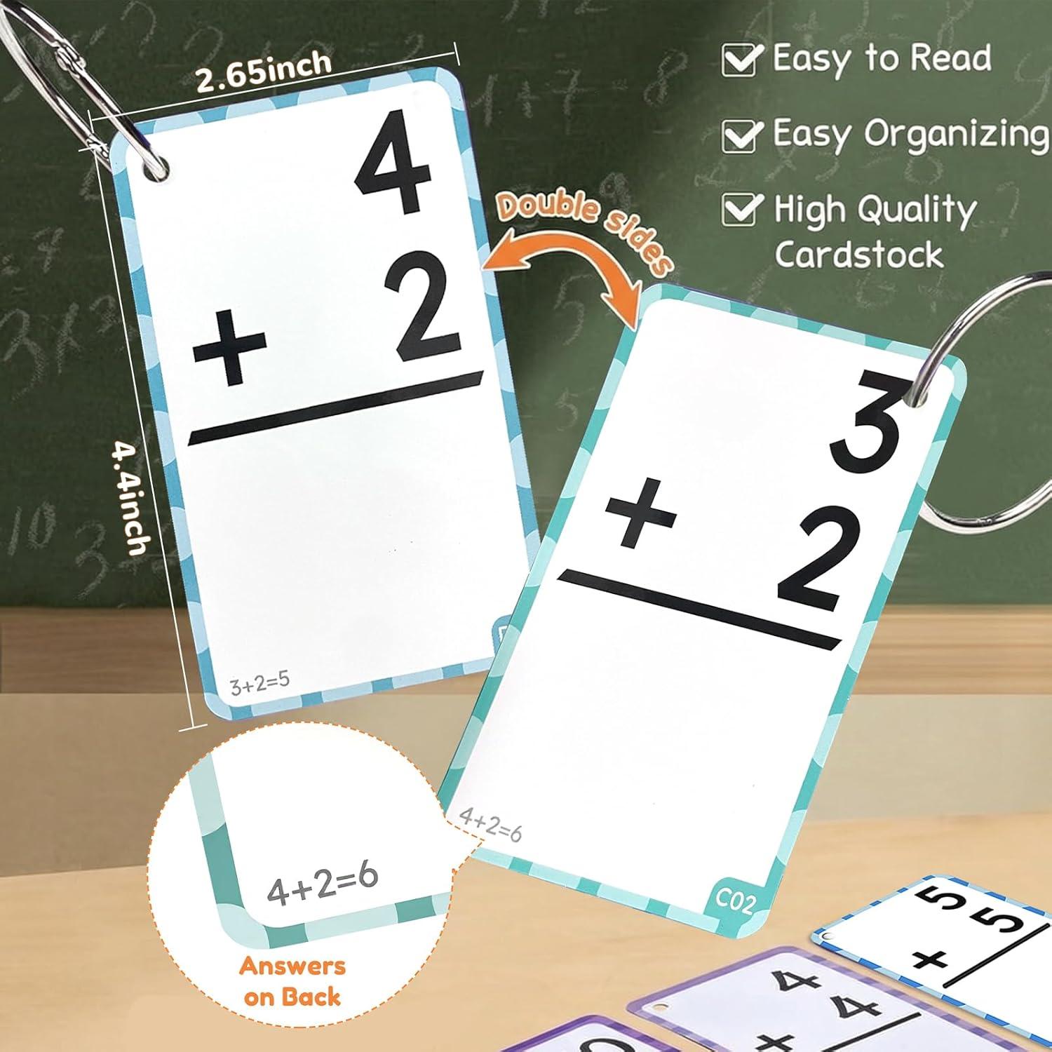 JoyCat Math Flash Cards and Chart for Kids Ages 4-8, 288 Double-Sided Flash Cards for Addition, Subtraction, Multiplication & Division, Interactive Math Learning Tool for Homeschool and Classroom(Addition Flash Cards)