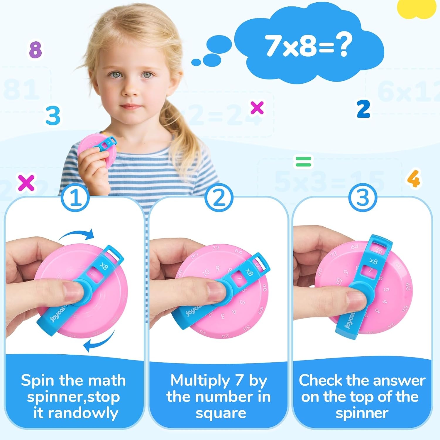 JoyCat Math Fidget Spinners, Multiplication Fidget Toys for Kids (6 Pcs)(6 Pcs Multiplication Sets)