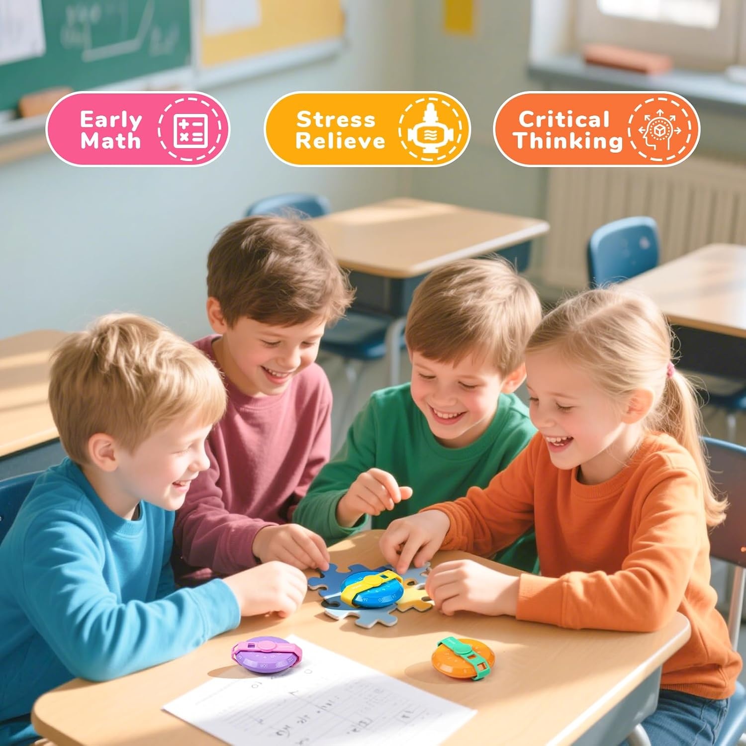 JoyCat Math Fidget Spinners, Multiplication Fidget Toys for Kids (6 Pcs)(6 Pcs Multiplication Sets)
