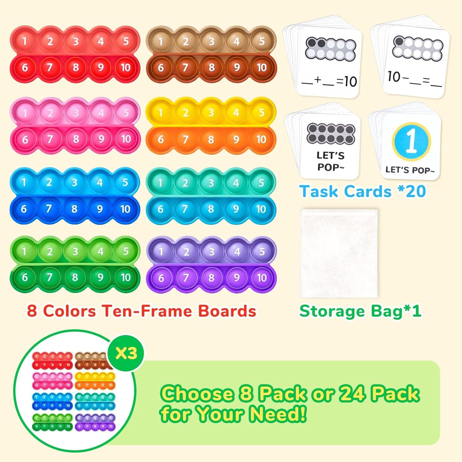 Joycat Ten-Frame Math Learning Tools for Elementary-24 Ten Frames and 20 Task Cards Math Counting Game for Preschool Kindergarten Classroom Learning Activities Kids Ages 3-5(24 Ten Frame Boards + Task Cards)