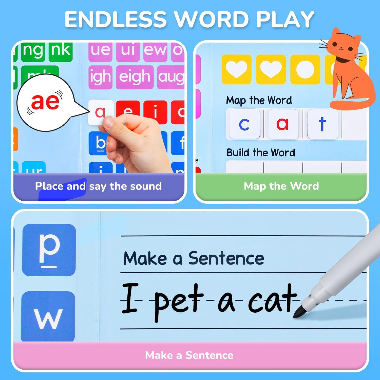 JoyCat 265 Phonics Magnetic Letter Tiles- Hooked on Phonics, ABC Reading Games Set with Word-Building Folder & Storage Case, Letter Sound Alphabet Letters, Preschool Pre k Classroom Materials(265 Tiles+3 Word Folder)