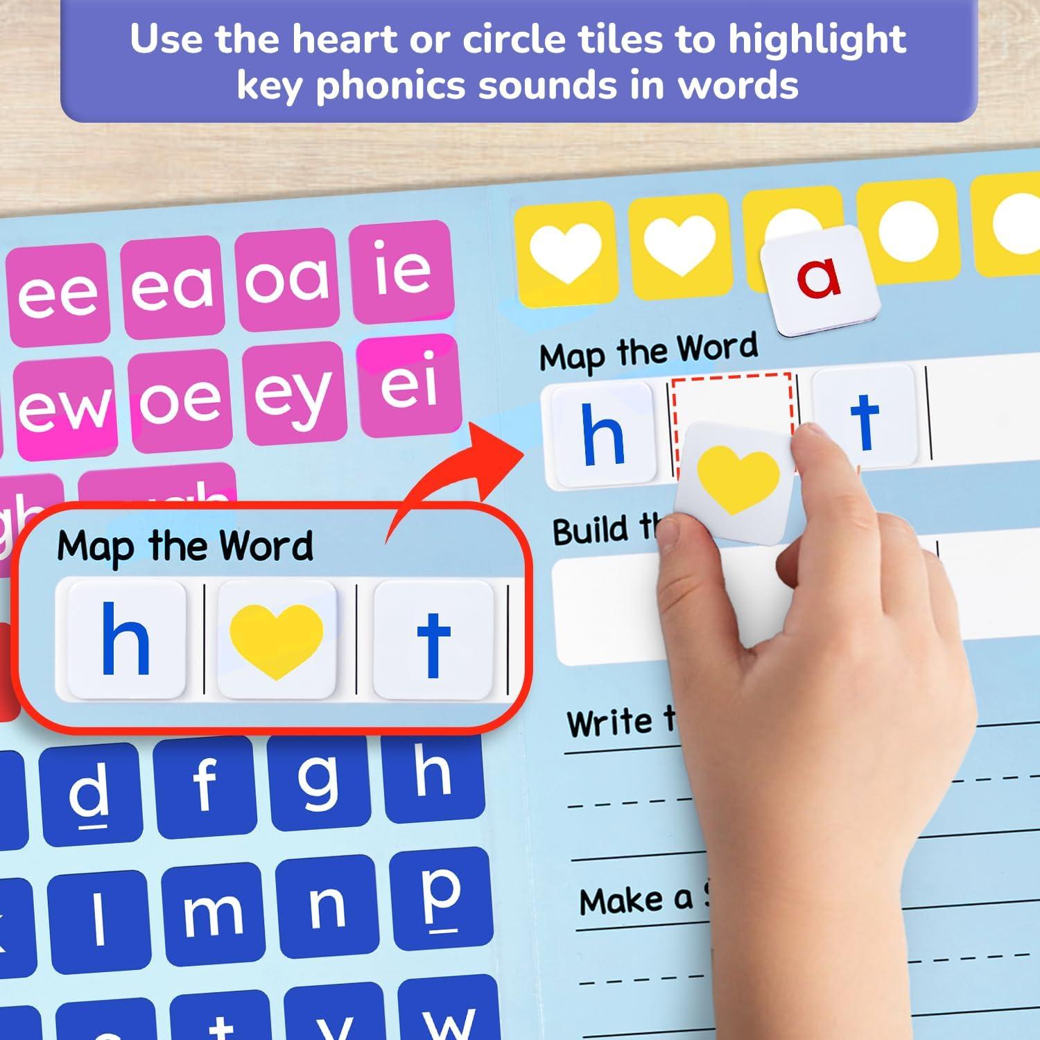 JoyCat 265 Phonics Magnetic Letter Tiles- Hooked on Phonics, ABC Reading Games Set with Word-Building Folder & Storage Case, Letter Sound Alphabet Letters, Preschool Pre k Classroom Materials(265 Tiles+3 Word Folder)
