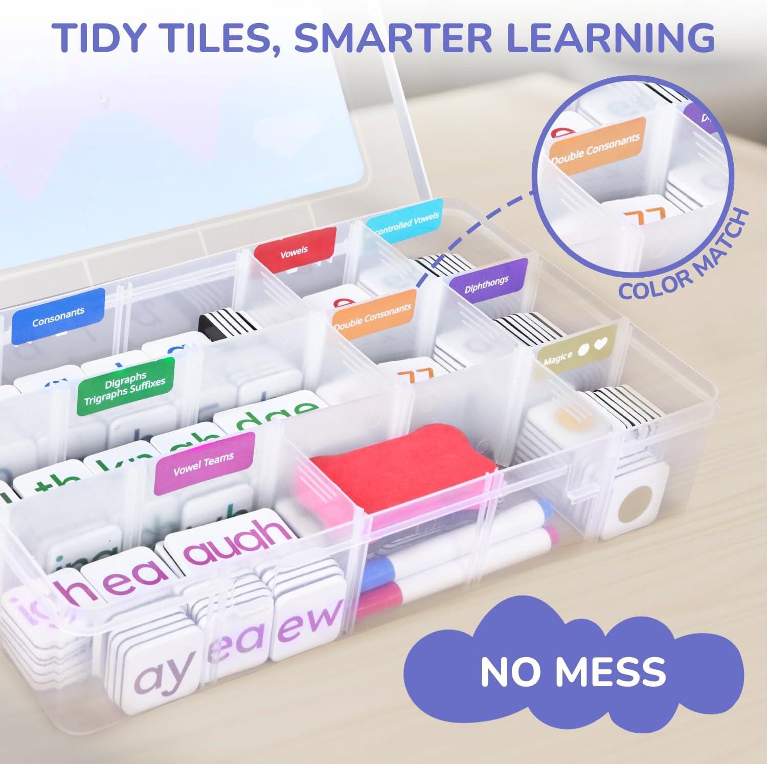 JoyCat 265 Phonics Magnetic Letter Tiles- Hooked on Phonics, ABC Reading Games Set with Word-Building Folder & Storage Case, Letter Sound Alphabet Letters, Preschool Pre k Classroom Materials(265 Tiles+3 Word Folder)
