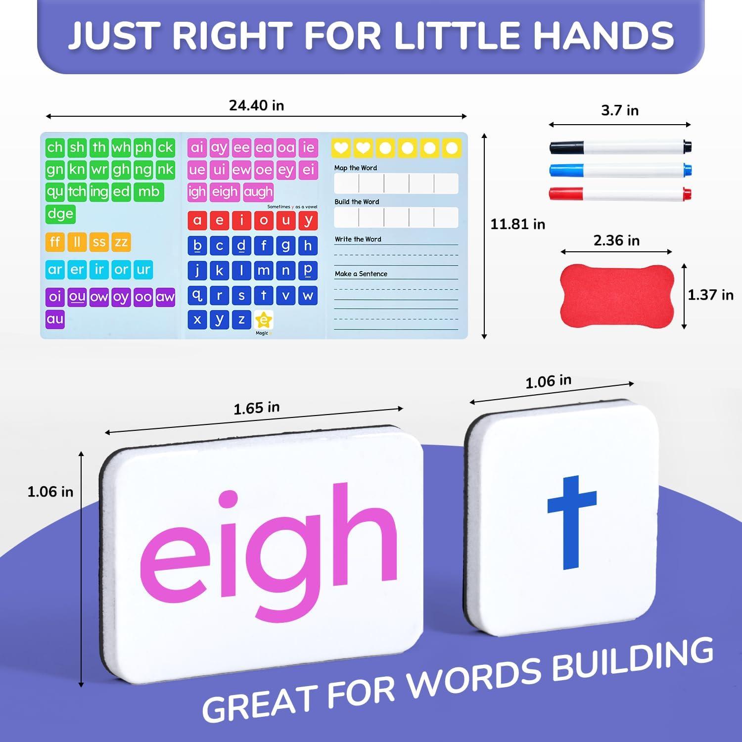 JoyCat 265 Phonics Magnetic Letter Tiles- Hooked on Phonics, ABC Reading Games Set with Word-Building Folder & Storage Case, Letter Sound Alphabet Letters, Preschool Pre k Classroom Materials(265 Tiles+3 Word Folder)