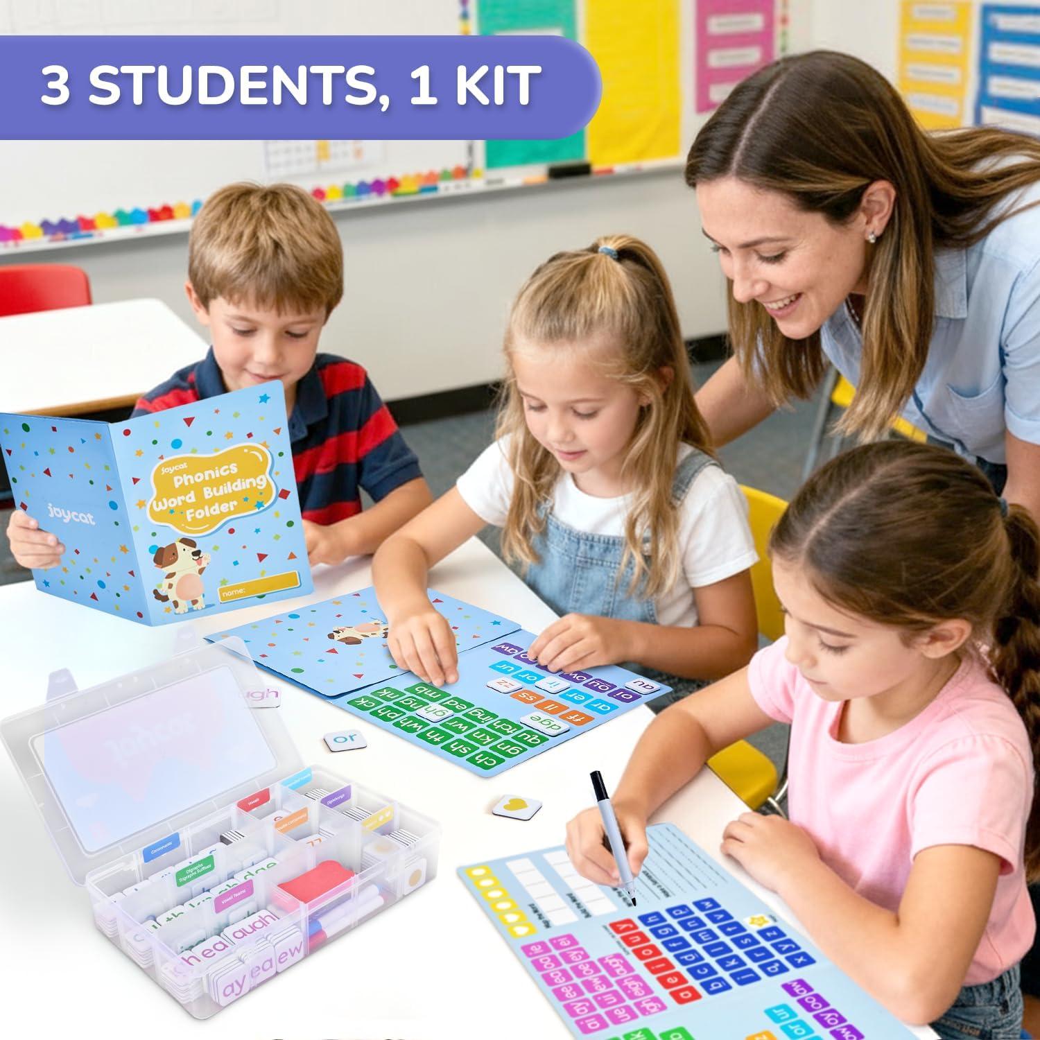 JoyCat 265 Phonics Magnetic Letter Tiles- Hooked on Phonics, ABC Reading Games Set with Word-Building Folder & Storage Case, Letter Sound Alphabet Letters, Preschool Pre k Classroom Materials(265 Tiles+3 Word Folder)