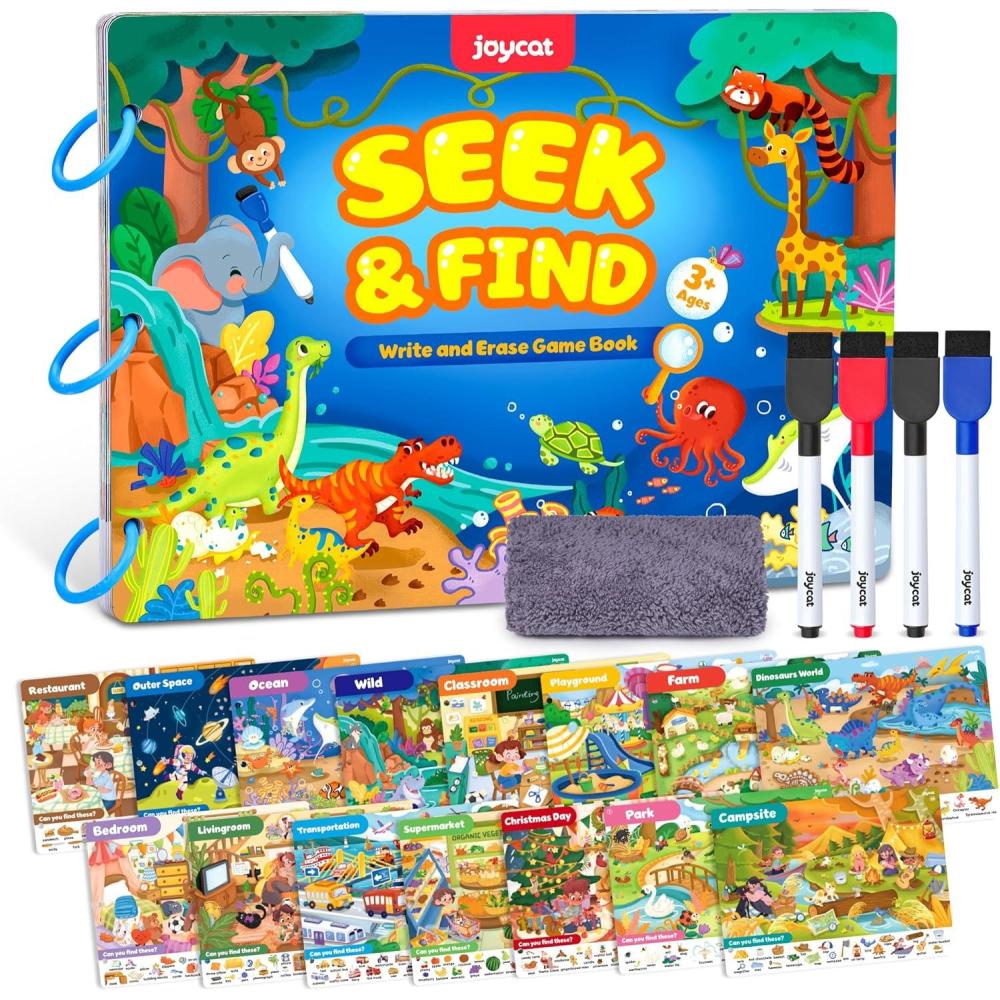 JoyCat Preschool Learning Activities Set (2-Pack) – Seek & Find Game Books and Letters Numbers Handwriting Practice Tracing Workbooks for Toddlers & Kids, Birthday Gifts for Girls and Boys Ages 3-5(2. Seek & Find)