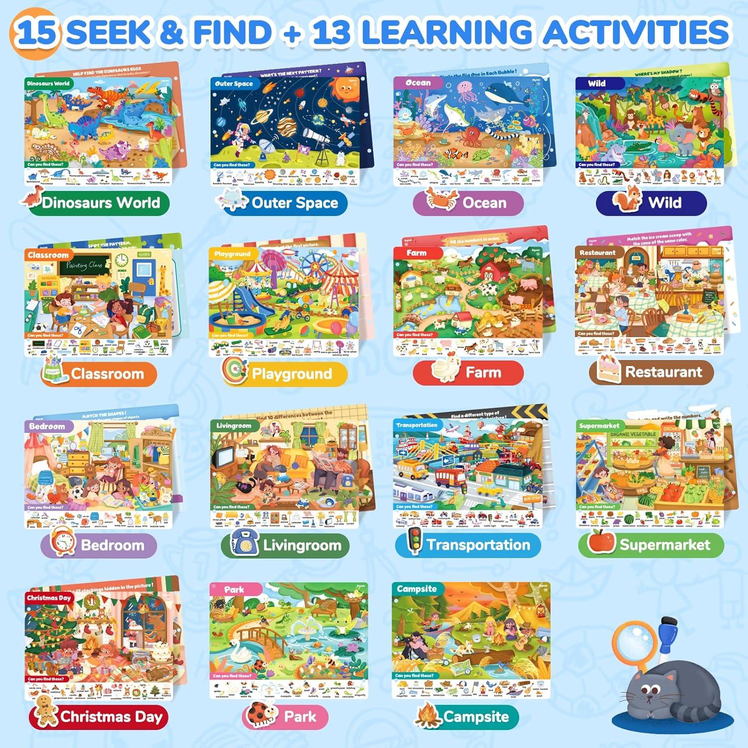 JoyCat Preschool Learning Activities Set (2-Pack) – Seek & Find Game Books and Letters Numbers Handwriting Practice Tracing Workbooks for Toddlers & Kids, Birthday Gifts for Girls and Boys Ages 3-5(2. Seek & Find)