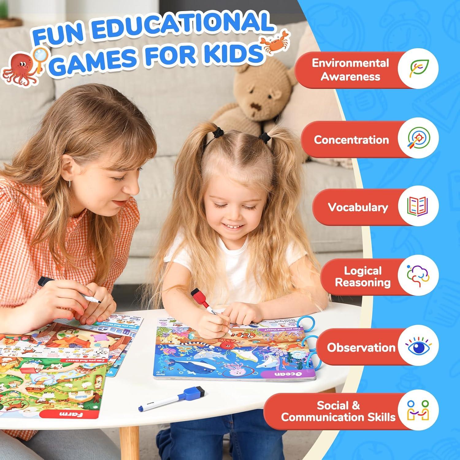 JoyCat Preschool Learning Activities Set (2-Pack) – Seek & Find Game Books and Letters Numbers Handwriting Practice Tracing Workbooks for Toddlers & Kids, Birthday Gifts for Girls and Boys Ages 3-5(2. Seek & Find)