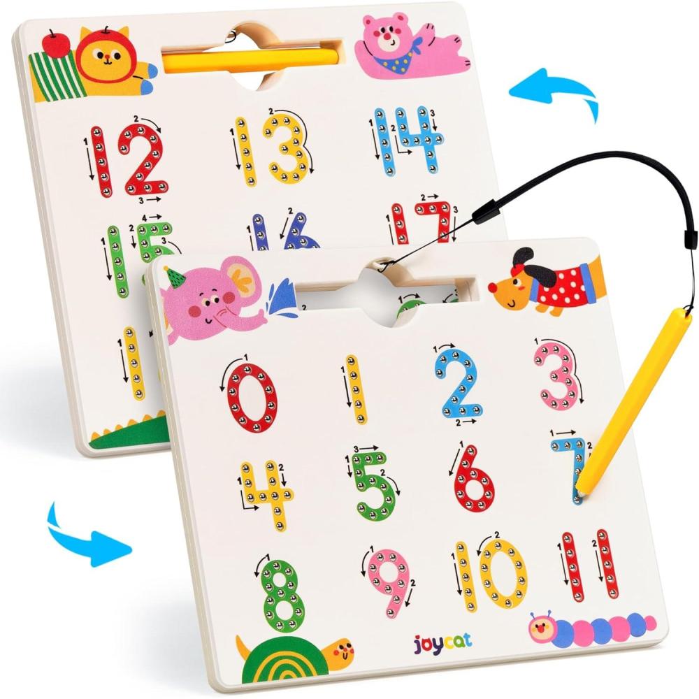 JoyCat Magnetic Animal Letter Tracing Board, Double-Sided ABC Magnets for Toddlers, Uppercase & Lowercase Letter Writing Practice – Preschool Learning Toys, Road Trip Car Activities for Kids Ages 3-5(Number)