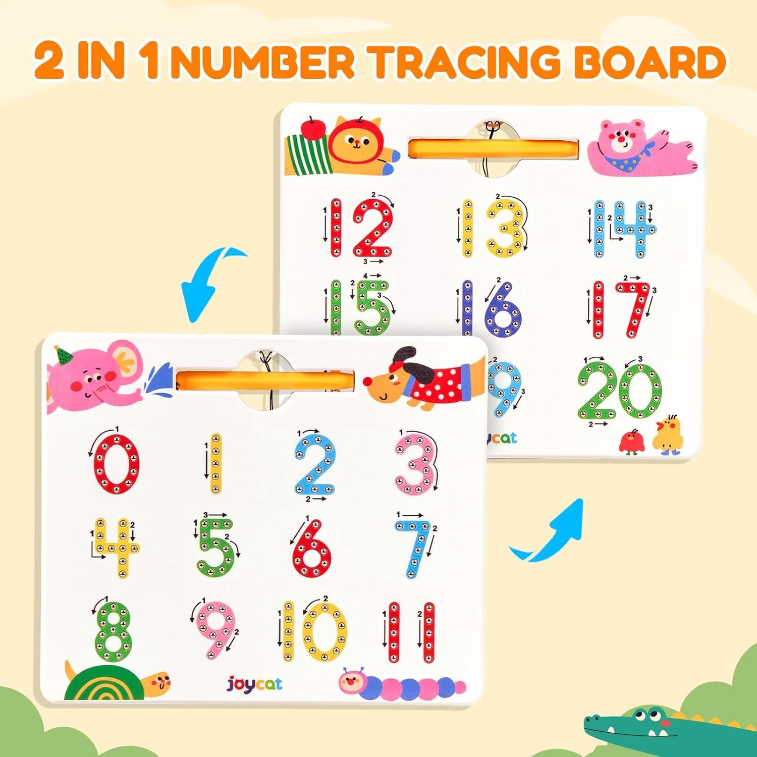 JoyCat Magnetic Animal Letter Tracing Board, Double-Sided ABC Magnets for Toddlers, Uppercase & Lowercase Letter Writing Practice – Preschool Learning Toys, Road Trip Car Activities for Kids Ages 3-5(Number)