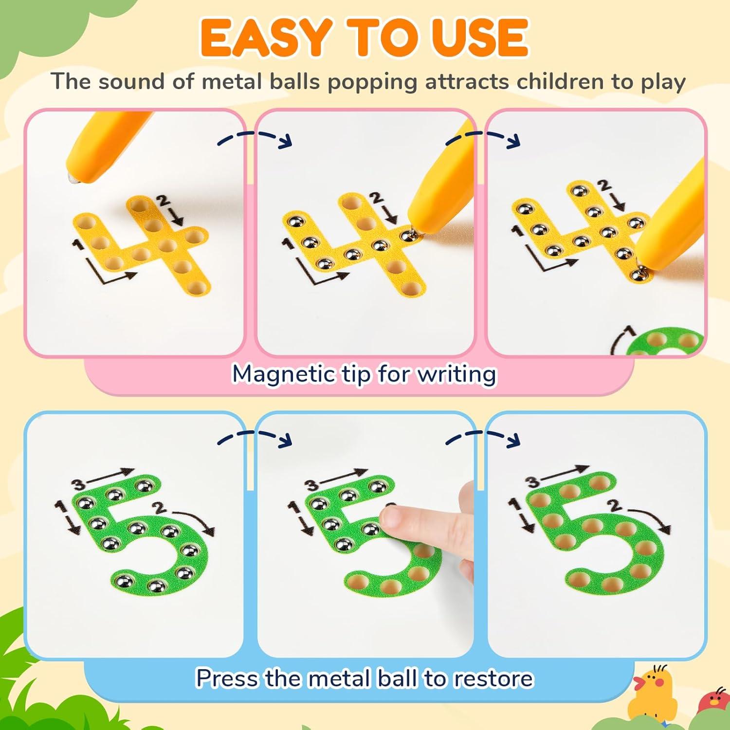 JoyCat Magnetic Animal Letter Tracing Board, Double-Sided ABC Magnets for Toddlers, Uppercase & Lowercase Letter Writing Practice – Preschool Learning Toys, Road Trip Car Activities for Kids Ages 3-5(Number)