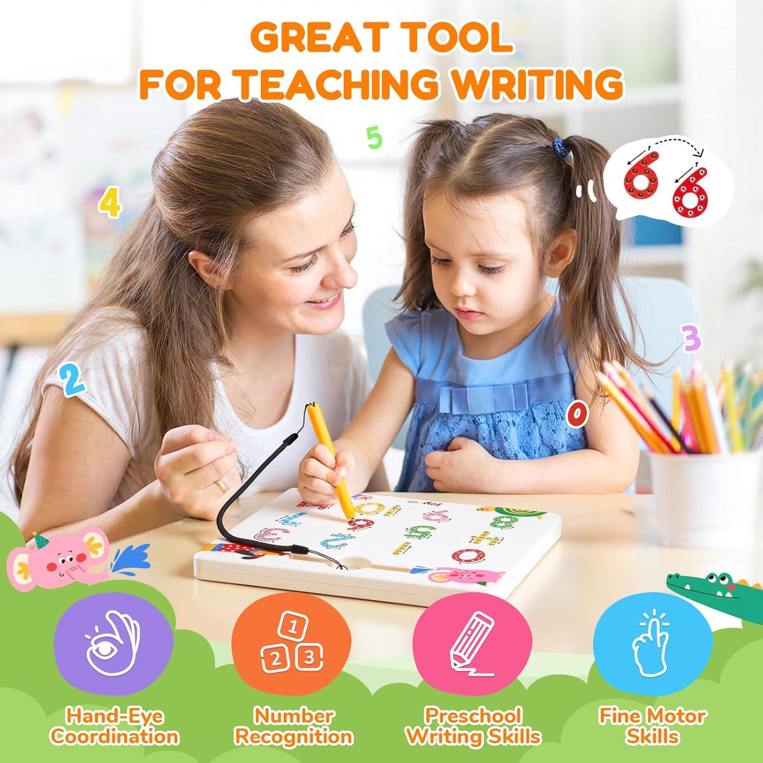 JoyCat Magnetic Animal Letter Tracing Board, Double-Sided ABC Magnets for Toddlers, Uppercase & Lowercase Letter Writing Practice – Preschool Learning Toys, Road Trip Car Activities for Kids Ages 3-5(Number)