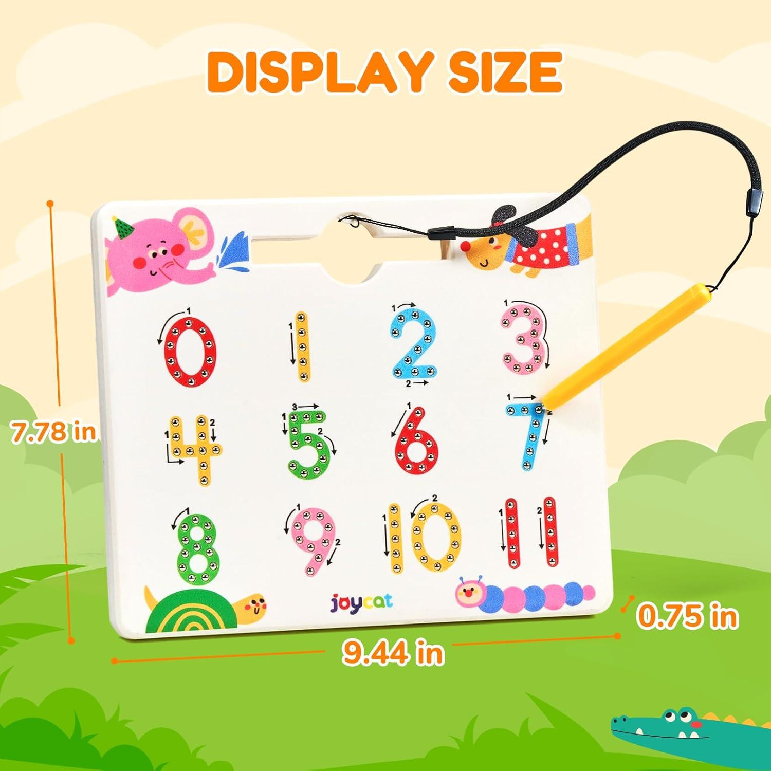 JoyCat Magnetic Animal Letter Tracing Board, Double-Sided ABC Magnets for Toddlers, Uppercase & Lowercase Letter Writing Practice – Preschool Learning Toys, Road Trip Car Activities for Kids Ages 3-5(Number)