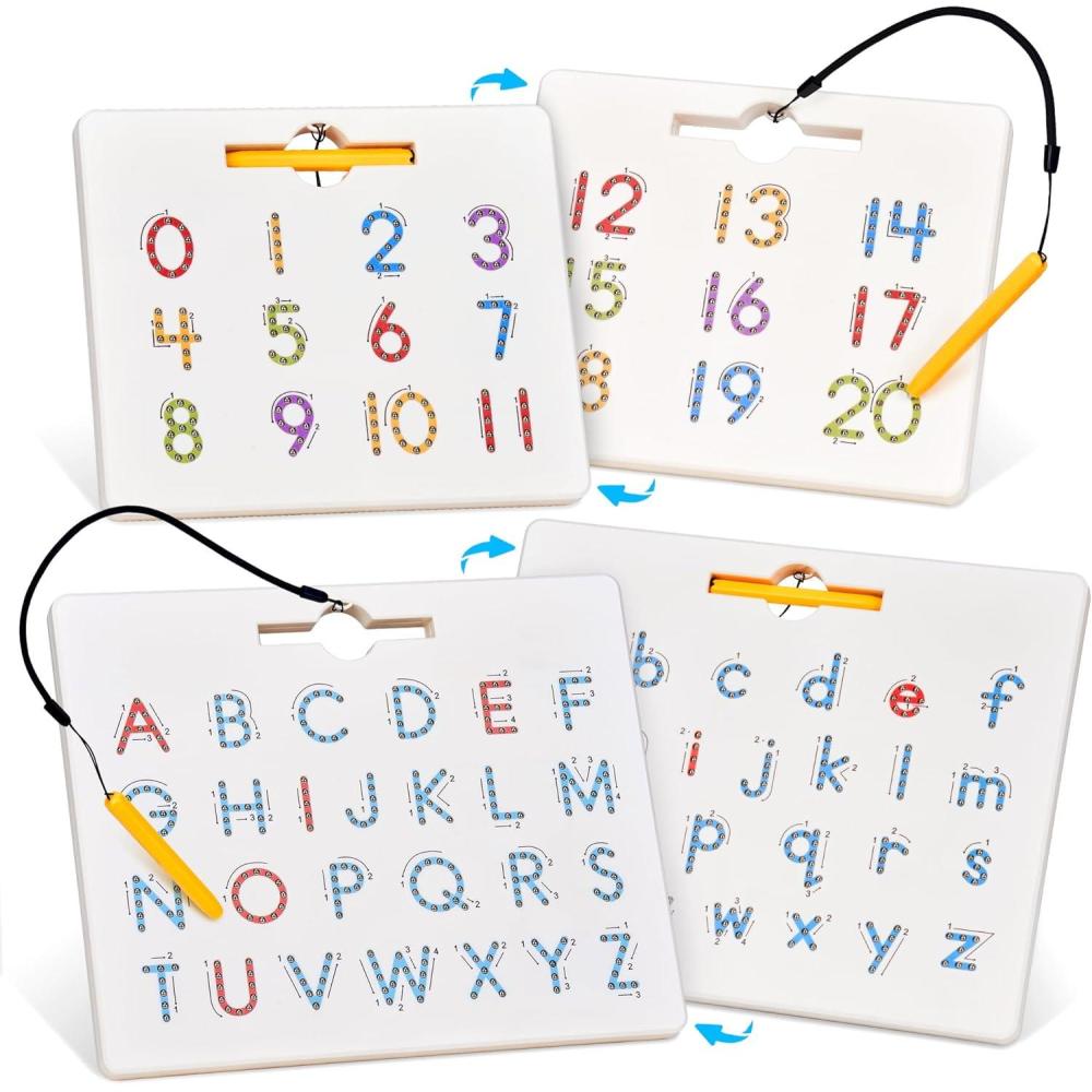 GAMENOTE Magnetic Number Tracing Board, 2 in 1 Double Sided Numbers 1-20 Writing Board for Toddlers & Kids, Preschool Handwriting Learning Toys, Educational Math Manipulatives(Letter+Number)
