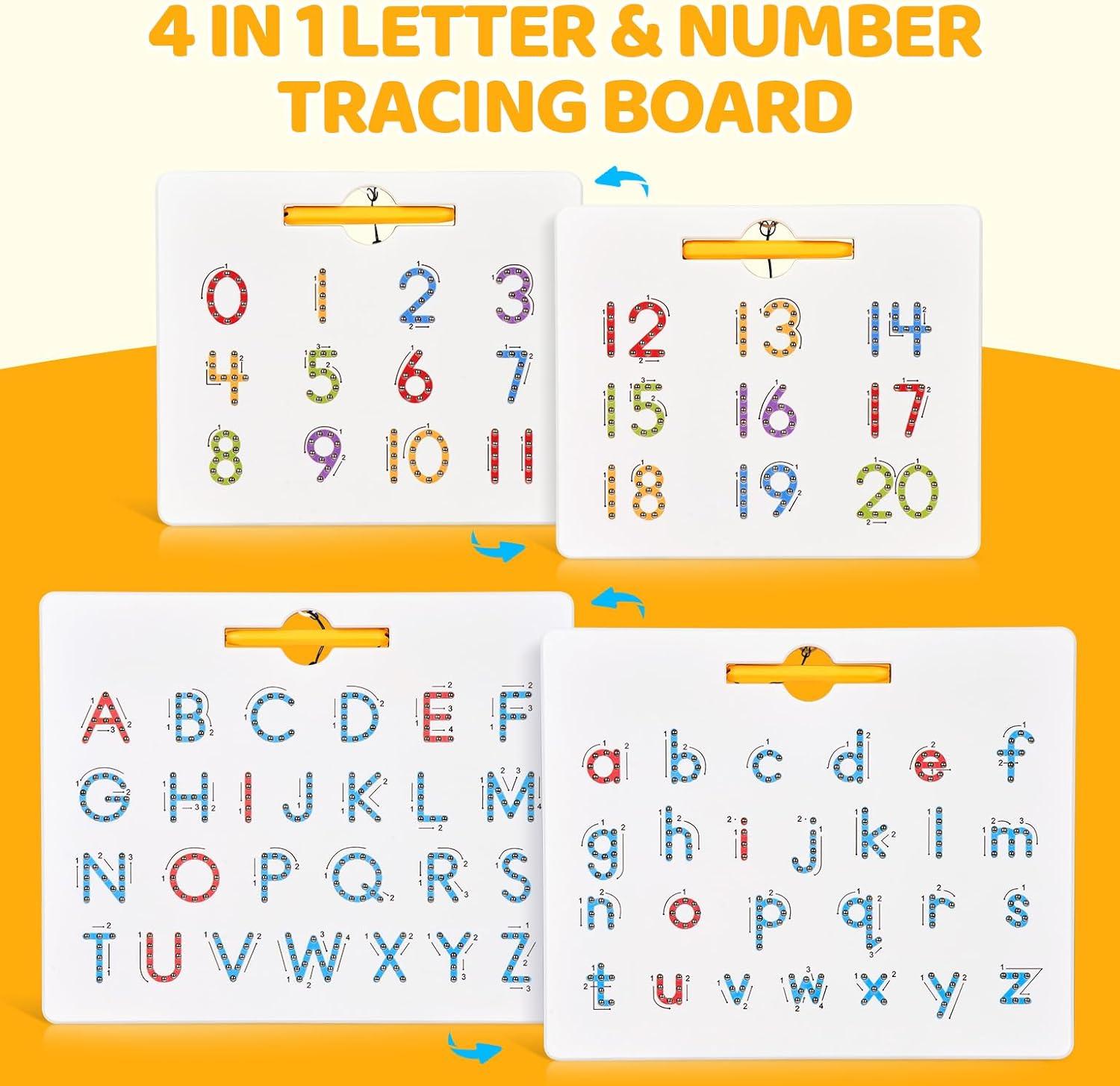 GAMENOTE Magnetic Number Tracing Board, 2 in 1 Double Sided Numbers 1-20 Writing Board for Toddlers & Kids, Preschool Handwriting Learning Toys, Educational Math Manipulatives(Letter+Number)