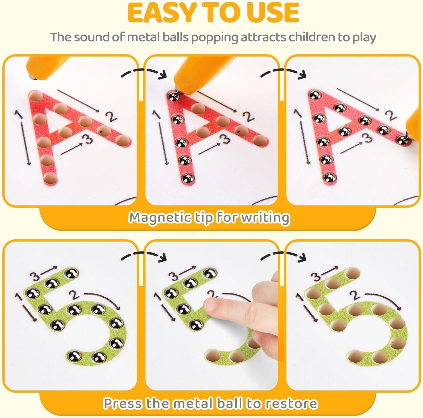 GAMENOTE Magnetic Number Tracing Board, 2 in 1 Double Sided Numbers 1-20 Writing Board for Toddlers & Kids, Preschool Handwriting Learning Toys, Educational Math Manipulatives(Letter+Number)