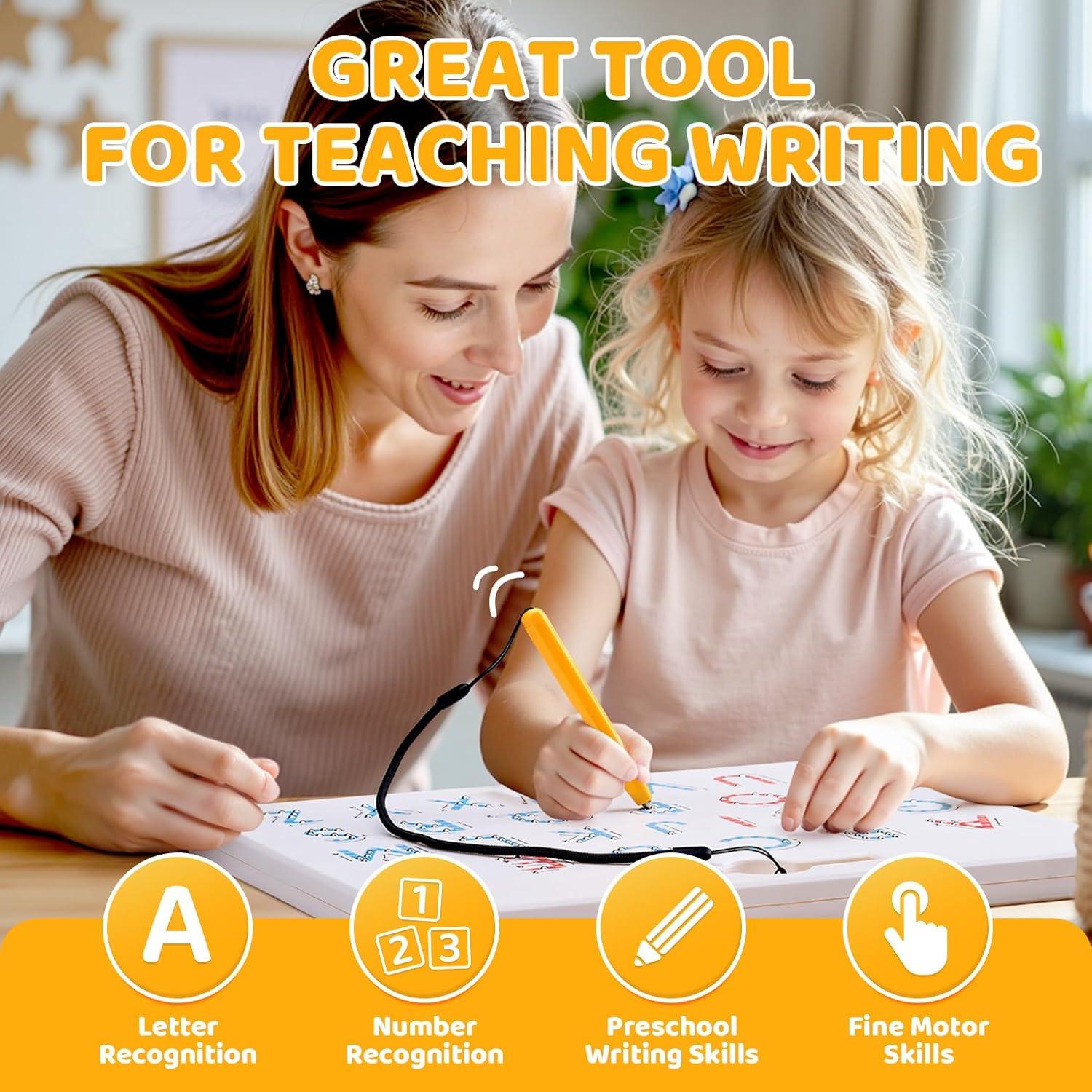 GAMENOTE Magnetic Number Tracing Board, 2 in 1 Double Sided Numbers 1-20 Writing Board for Toddlers & Kids, Preschool Handwriting Learning Toys, Educational Math Manipulatives(Letter+Number)