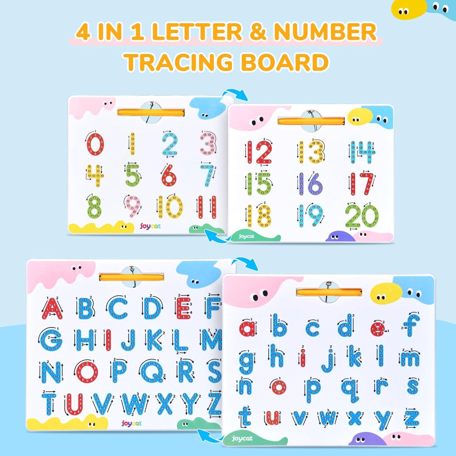 JoyCat Double-Sided Magnetic Number Tracing Board – 2-in-1 Numbers 1-20 Writing Toys for Toddlers & Kids, Preschool Math Manipulatives, Kindergarten Educational Learning Gifts for 3-5 Year Olds(Letter+Number)