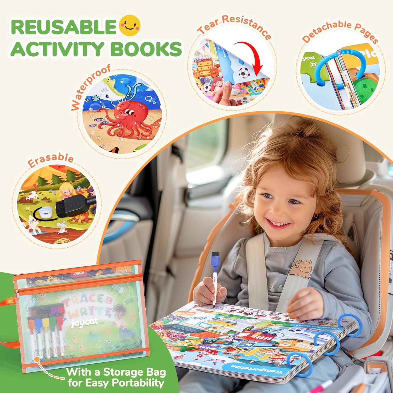 JoyCat Reusable Sticker Book – Jelly Animal Stickers for Toddlers + Preschool Learning Activities Set (2-Pack) – Seek & Find Game Books and Letters Numbers Handwriting Practice Tracing Workbooks