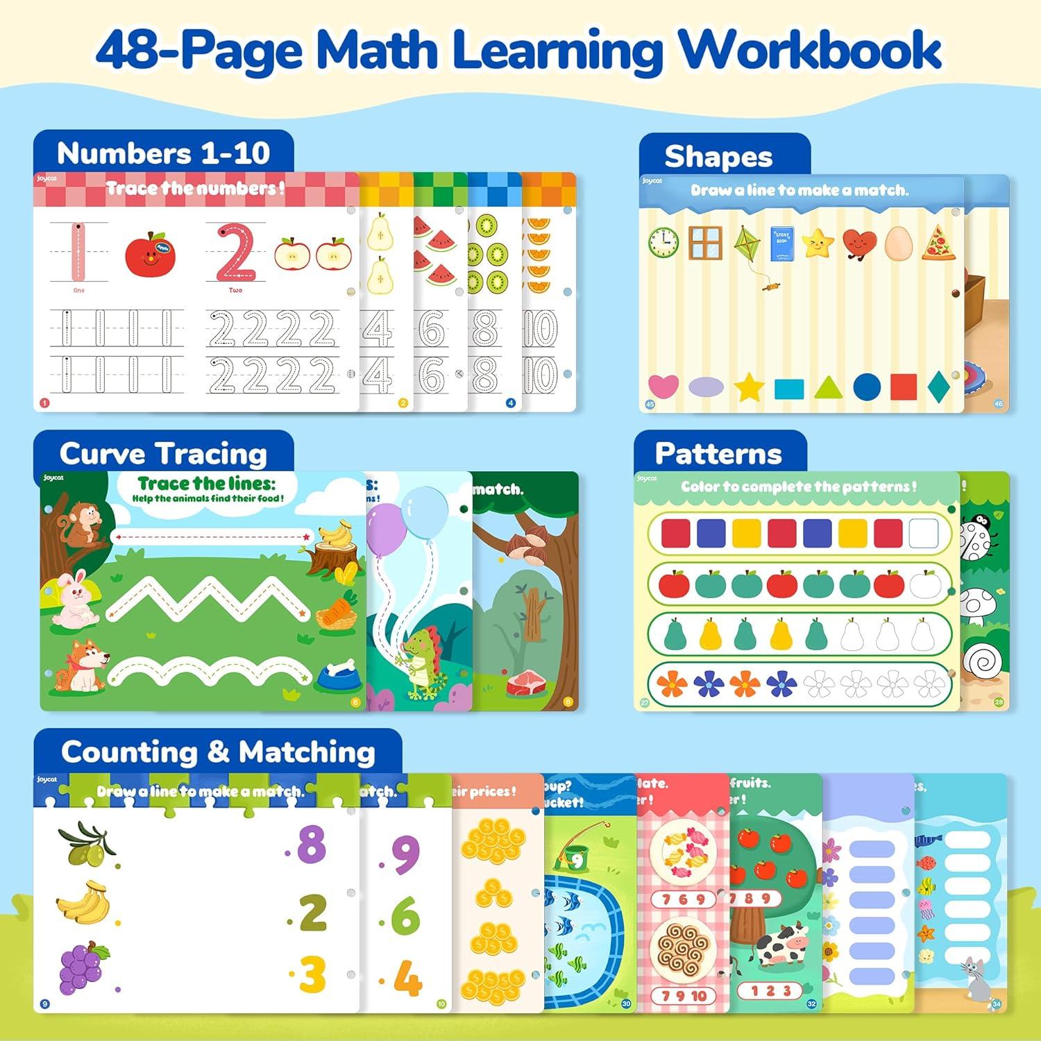 JoyCat Preschool Learning Activities Set (2-Pack) – Seek & Find Game Books and Letters Numbers Handwriting Practice Tracing Workbooks for Toddlers & Kids, Birthday Gifts for Girls and Boys Ages 3-5(5. Math)