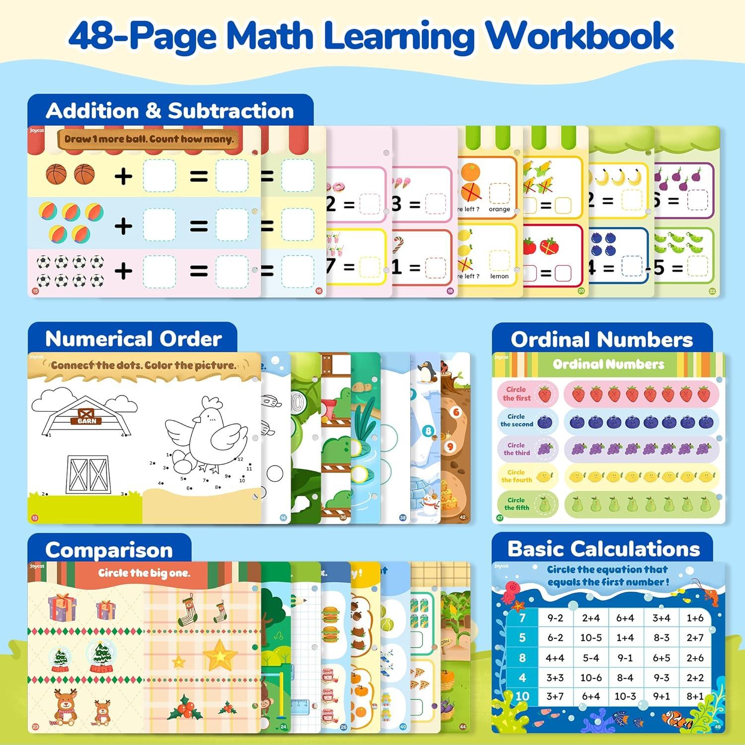 JoyCat Preschool Learning Activities Set (2-Pack) – Seek & Find Game Books and Letters Numbers Handwriting Practice Tracing Workbooks for Toddlers & Kids, Birthday Gifts for Girls and Boys Ages 3-5(5. Math)