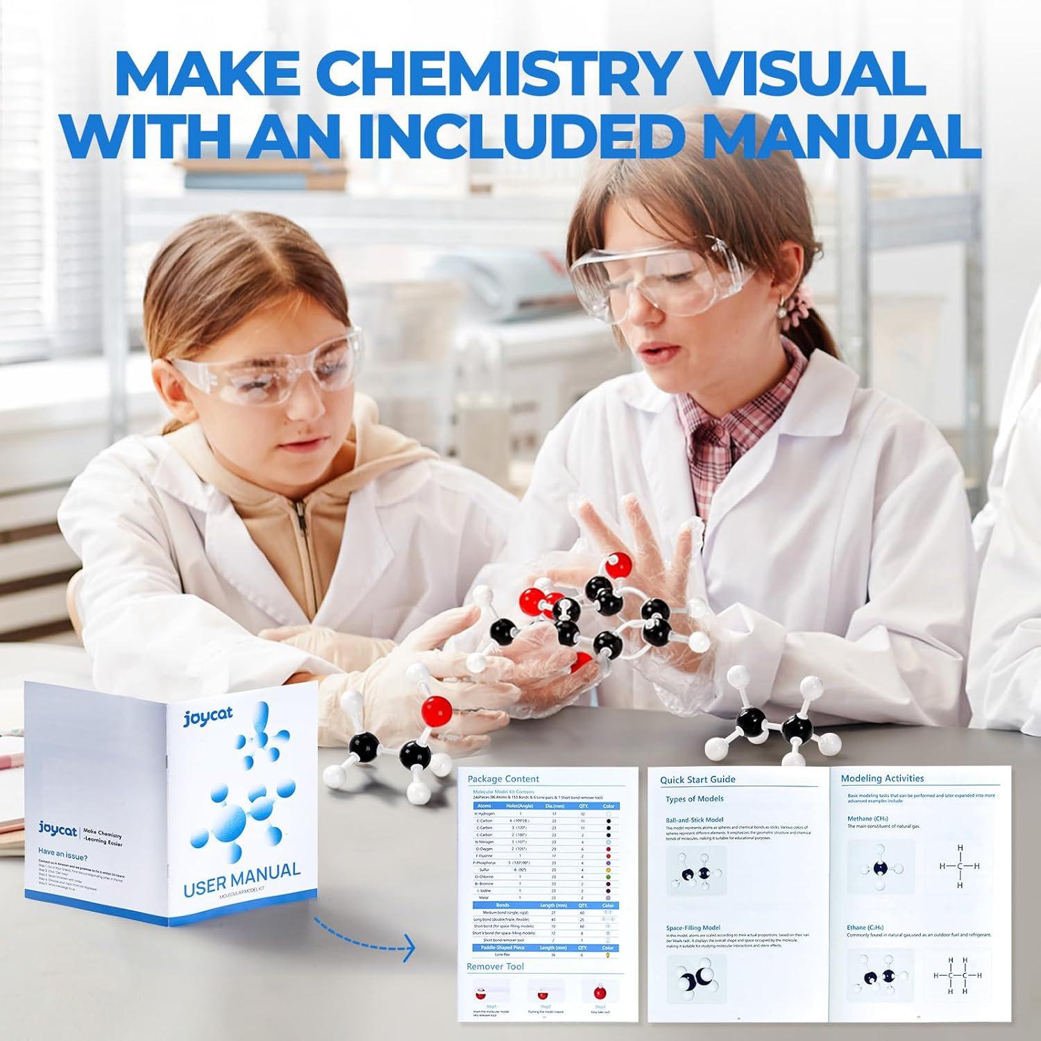 JoyCat Molecular Model Kit (404 pcs), Organic Chemistry Molecule Science Gifts for Ochem and Inorganic Students and Teachers(246 Pieces (with 2-hole & 3-hole Carbon Atoms))