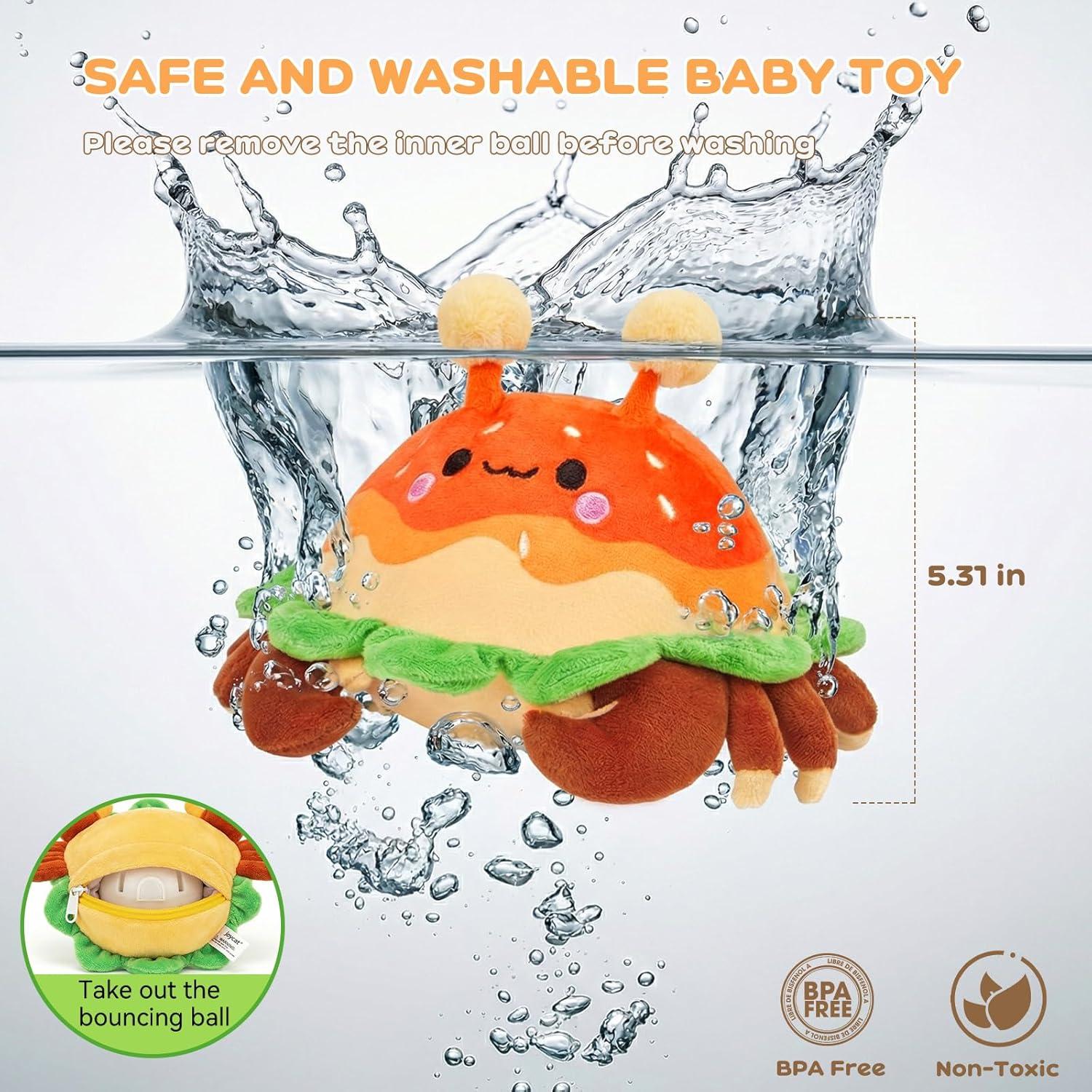 JoyCat Baby Toys 0-18 Months, Musical Crawling Crab Plush Toy – 38 Songs & Recording Feature, Bouncing Tummy Time Toy, Sensory Toys with Crinkle & Textures for Newborn Boys Girl Shower Gifts