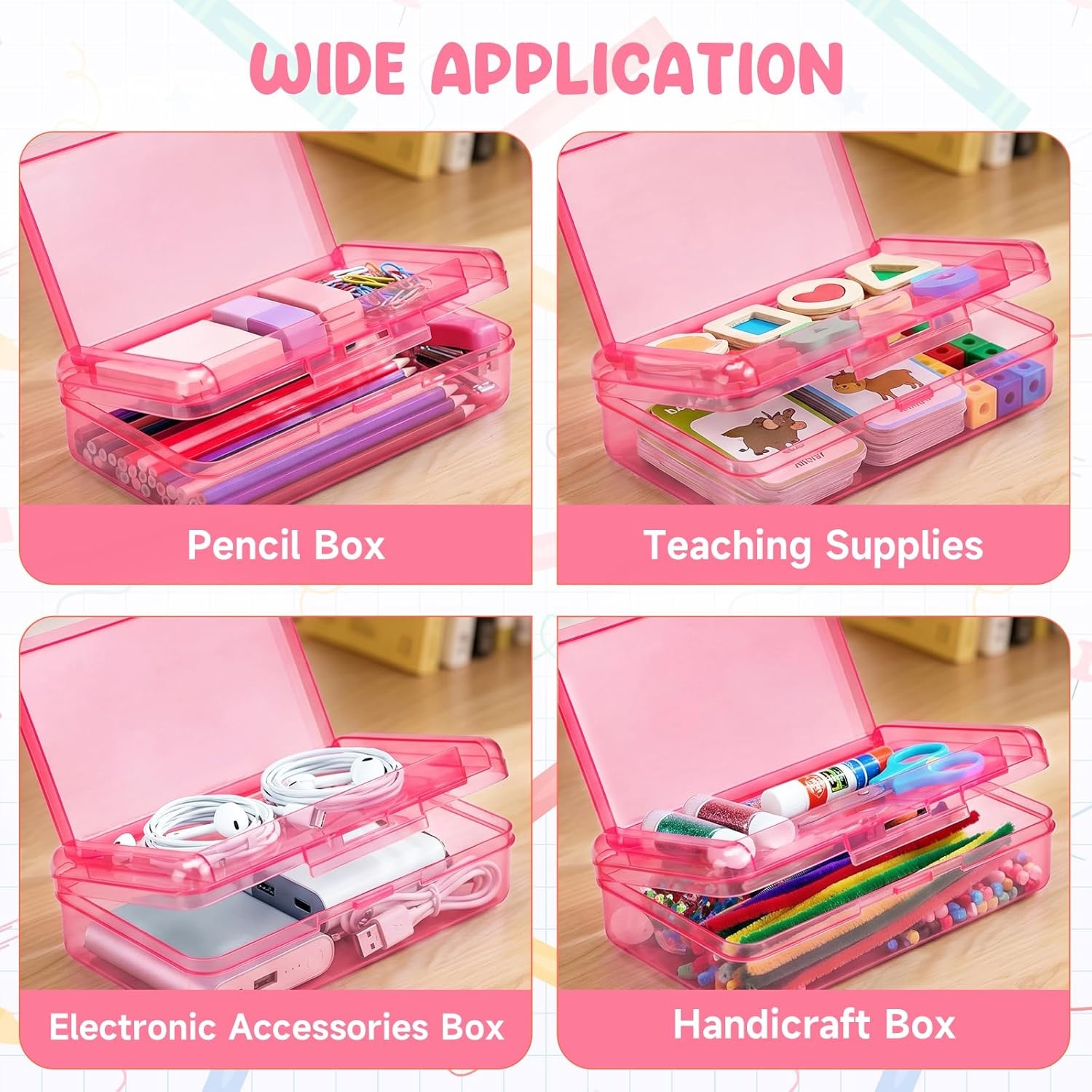 GAMENOTE Double Layer Pencil Box, Hard Plastic Case with Latch, Large Art Storage Organizer for Kids, Crayon Marker Pen Holder with Stickers (Double-Layer Blue)(Double-Layer Pink)