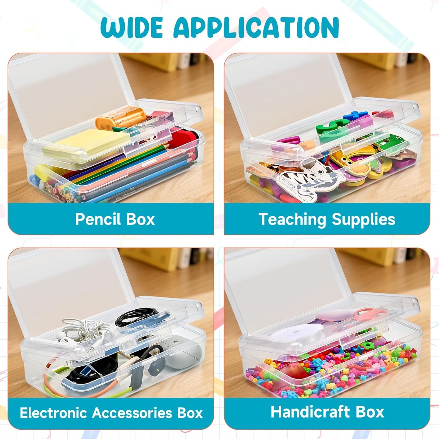 GAMENOTE Double Layer Pencil Box, Hard Plastic Case with Latch, Large Art Storage Organizer for Kids, Crayon Marker Pen Holder with Stickers (Double-Layer Blue)(Double-Layer Clear)