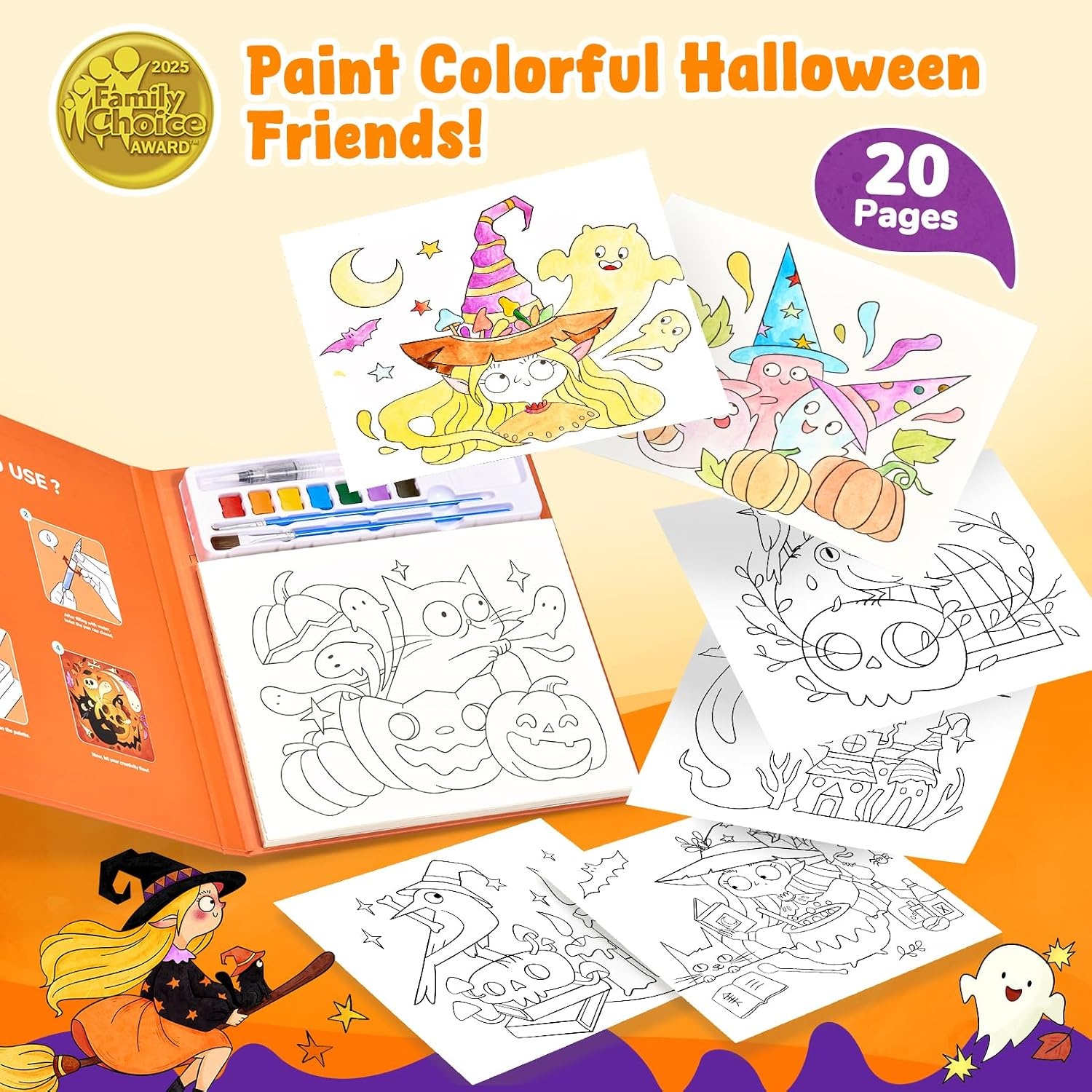 JoyCat Paint with Water Coloring Books for Toddlers, Watercolor Painting Sets for Kids Ages 3-5 4-8, Arts and Crafts Drawing Activities Toy Birthday Gifts for Boys Girls (Halloween)(Halloween)