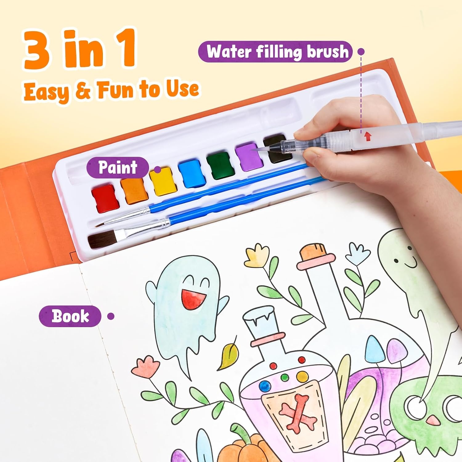 JoyCat Paint with Water Coloring Books for Toddlers, Watercolor Painting Sets for Kids Ages 3-5 4-8, Arts and Crafts Drawing Activities Toy Birthday Gifts for Boys Girls (Halloween)(Halloween)