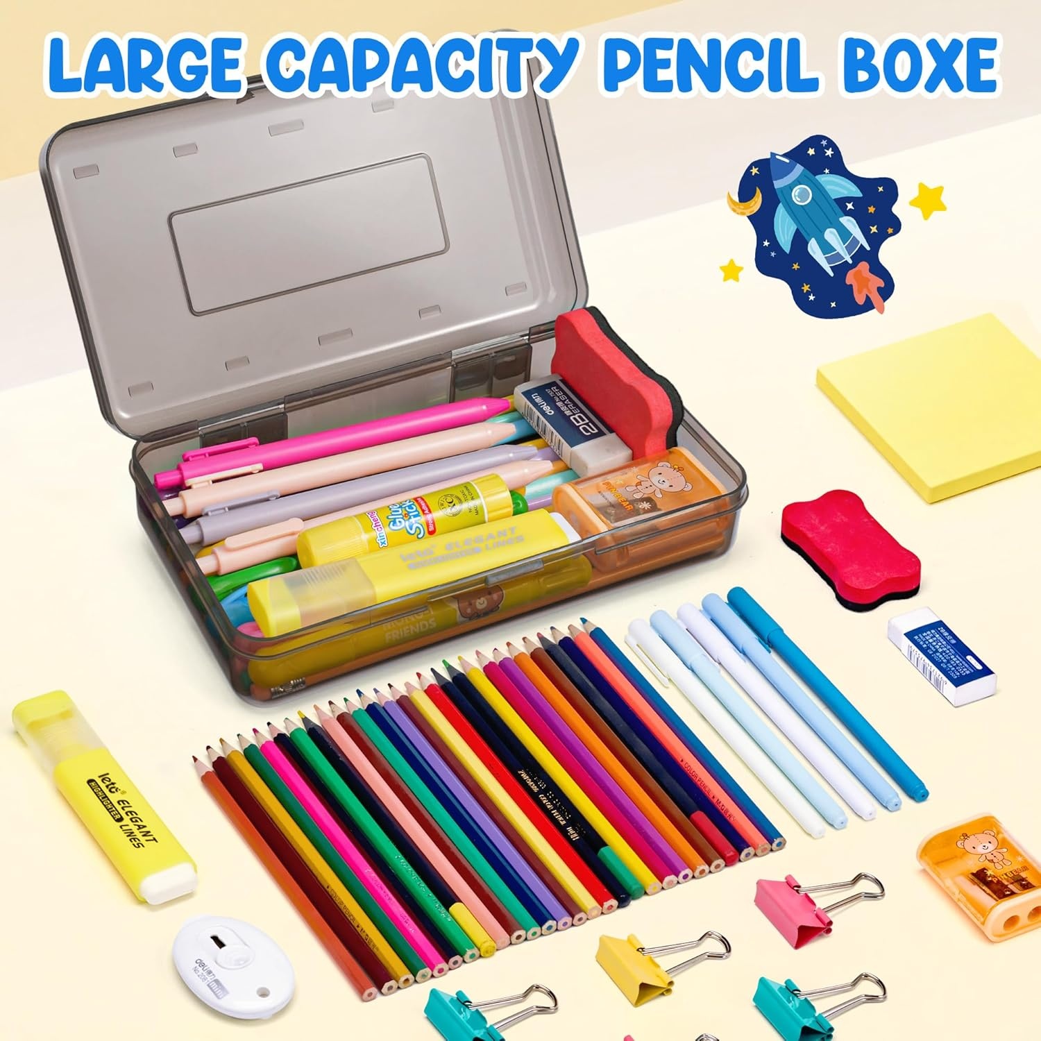 GAMENOTE Plastic Pencil Box with Personalized Sticker,Kid Hard Pencil Case with Snap-tight Lid,Small Art Craft Storage Containers,School Supplies Box for Boys,Girls (Purple)(Grey)