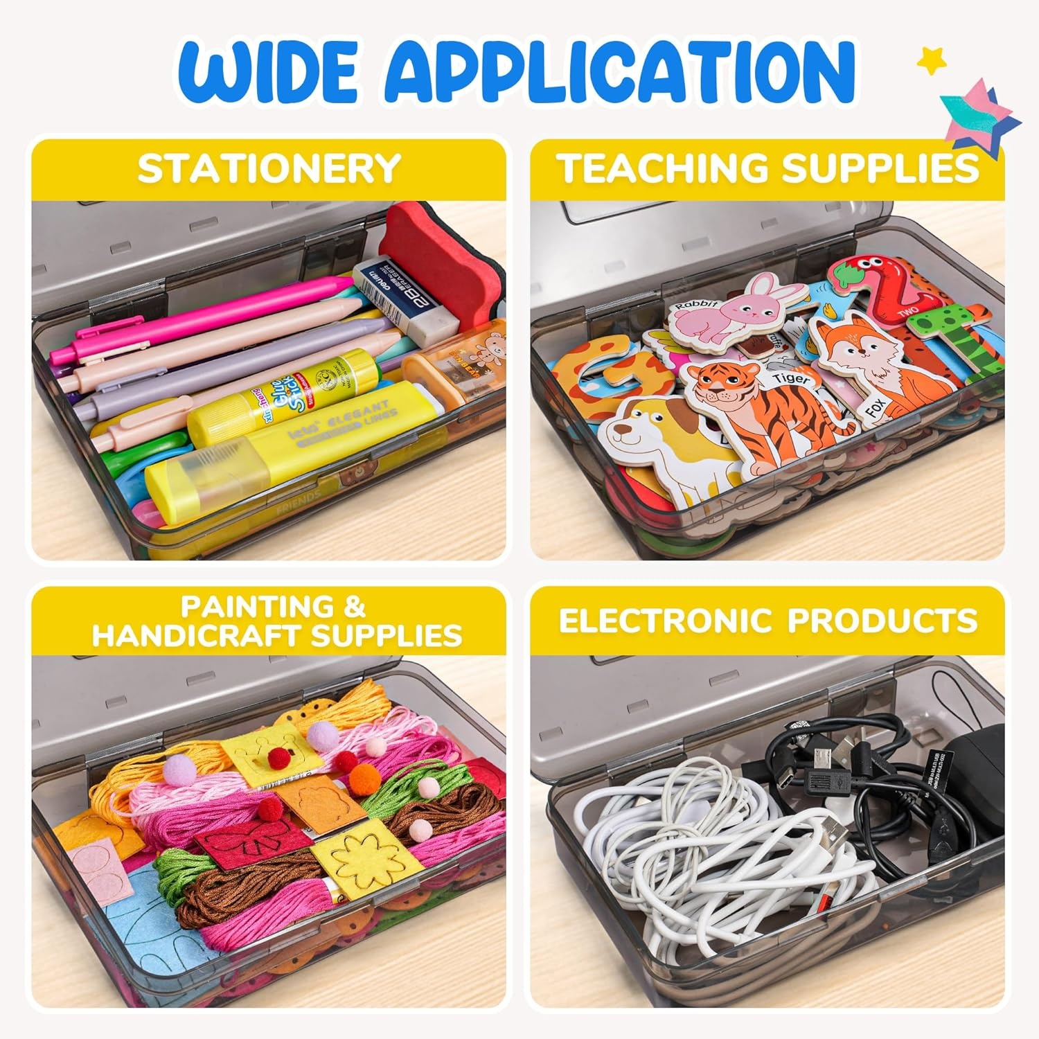 GAMENOTE Plastic Pencil Box with Personalized Sticker,Kid Hard Pencil Case with Snap-tight Lid,Small Art Craft Storage Containers,School Supplies Box for Boys,Girls (Purple)(Grey)