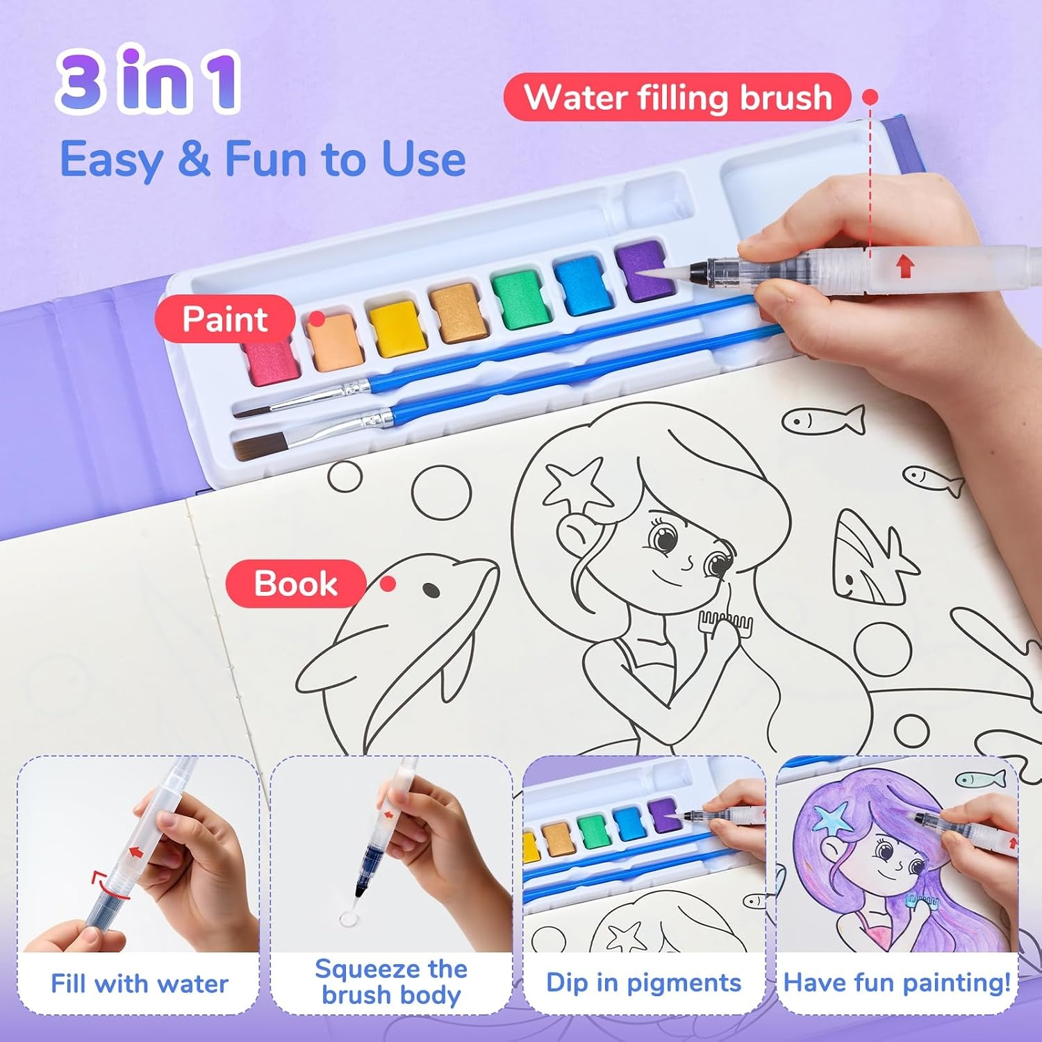 JoyCat Paint with Water Coloring Books for Toddlers, Watercolor Painting Sets for Kids Ages 3-5 4-8, Arts and Crafts Drawing Activities Toy Birthday Gifts for Boys Girls (Halloween)(Underwater World)