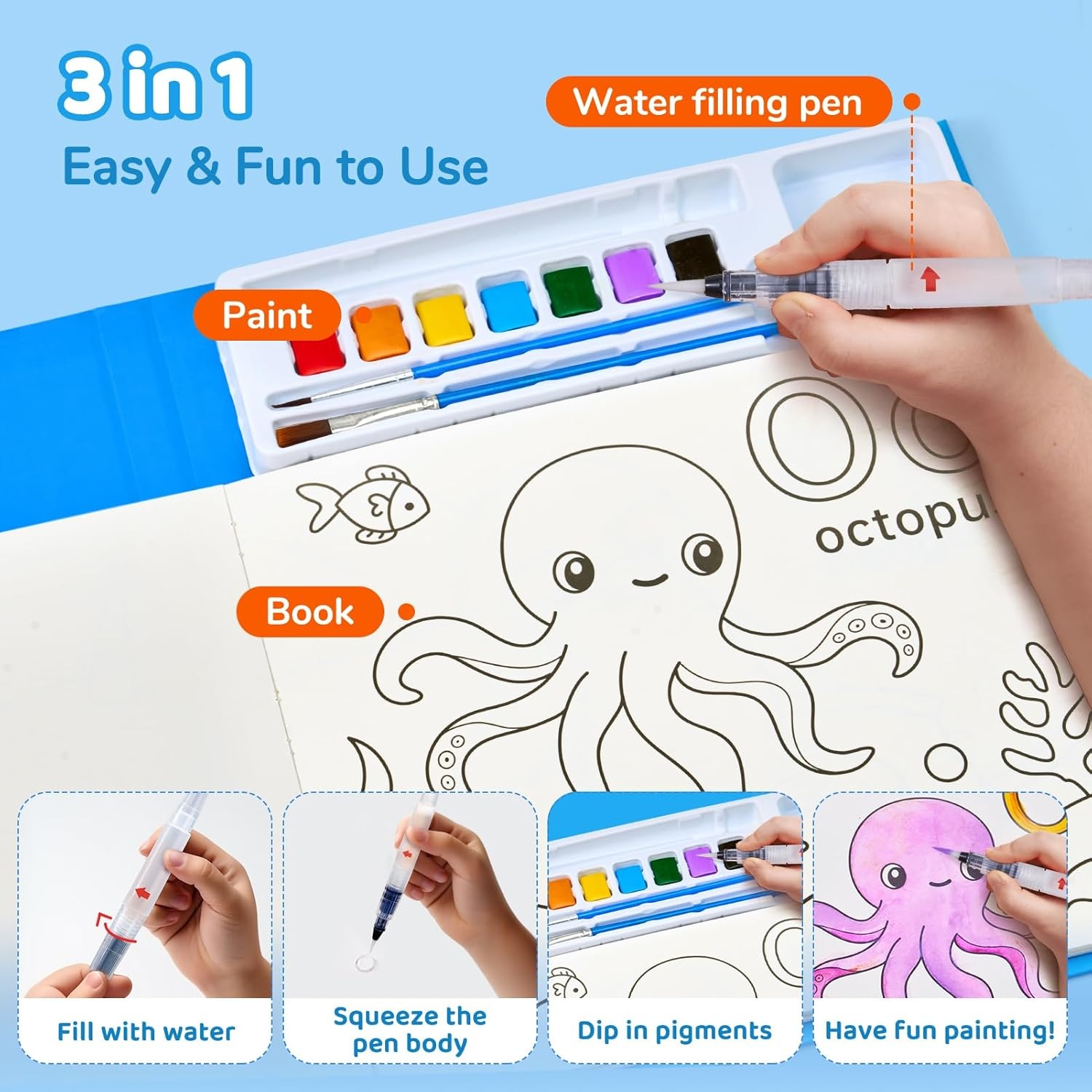 JoyCat Paint with Water Coloring Books for Toddlers, Watercolor Painting Sets for Kids Ages 3-5 4-8, Arts and Crafts Drawing Activities Toy Birthday Gifts for Boys Girls (Halloween)(Animal & Alphabet)