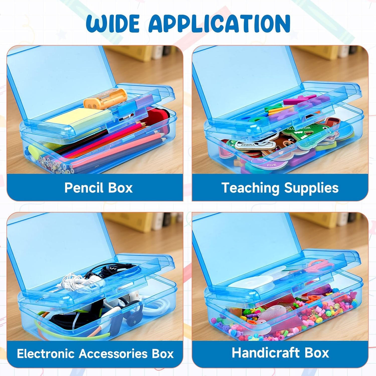 GAMENOTE Double Layer Pencil Box, Hard Plastic Case with Latch, Large Art Storage Organizer for Kids, Crayon Marker Pen Holder with Stickers (Double-Layer Blue)(Double-Layer Blue)