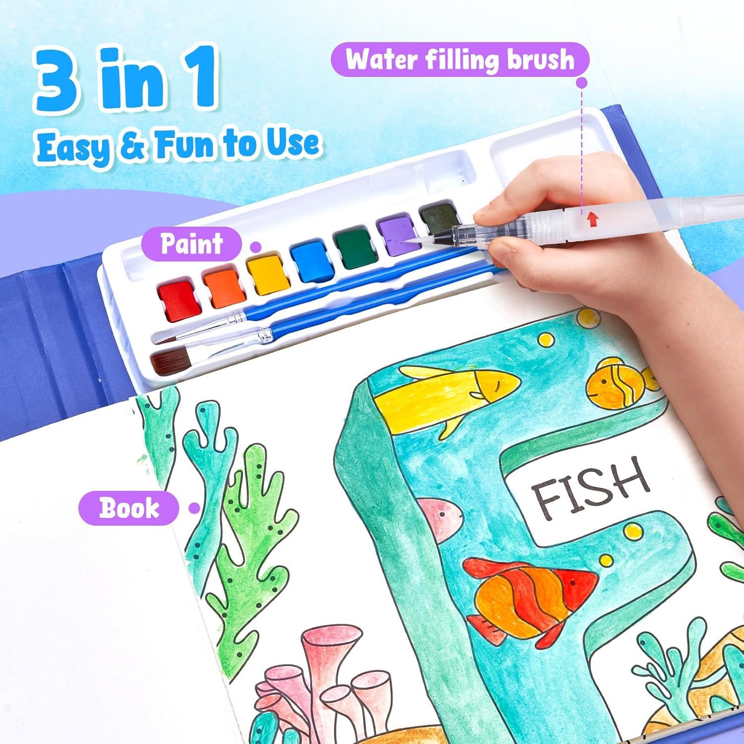 JoyCat Paint with Water Coloring Books for Toddlers, Watercolor Painting Sets for Kids Ages 3-5 4-8, Arts and Crafts Drawing Activities Toy Birthday Gift for Boys Girls (Animal & Alphabet)(Alphabet)