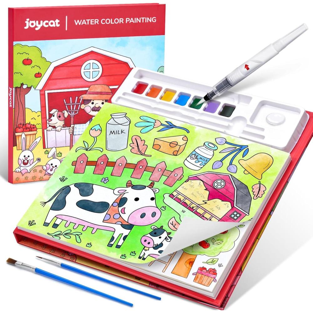 JoyCat Paint with Water Coloring Books for Toddlers, Watercolor Painting Sets for Kids Ages 3-5 4-8, Arts and Crafts Drawing Activities Toy Birthday Gift for Boys Girls (Animal & Alphabet)(Farm)