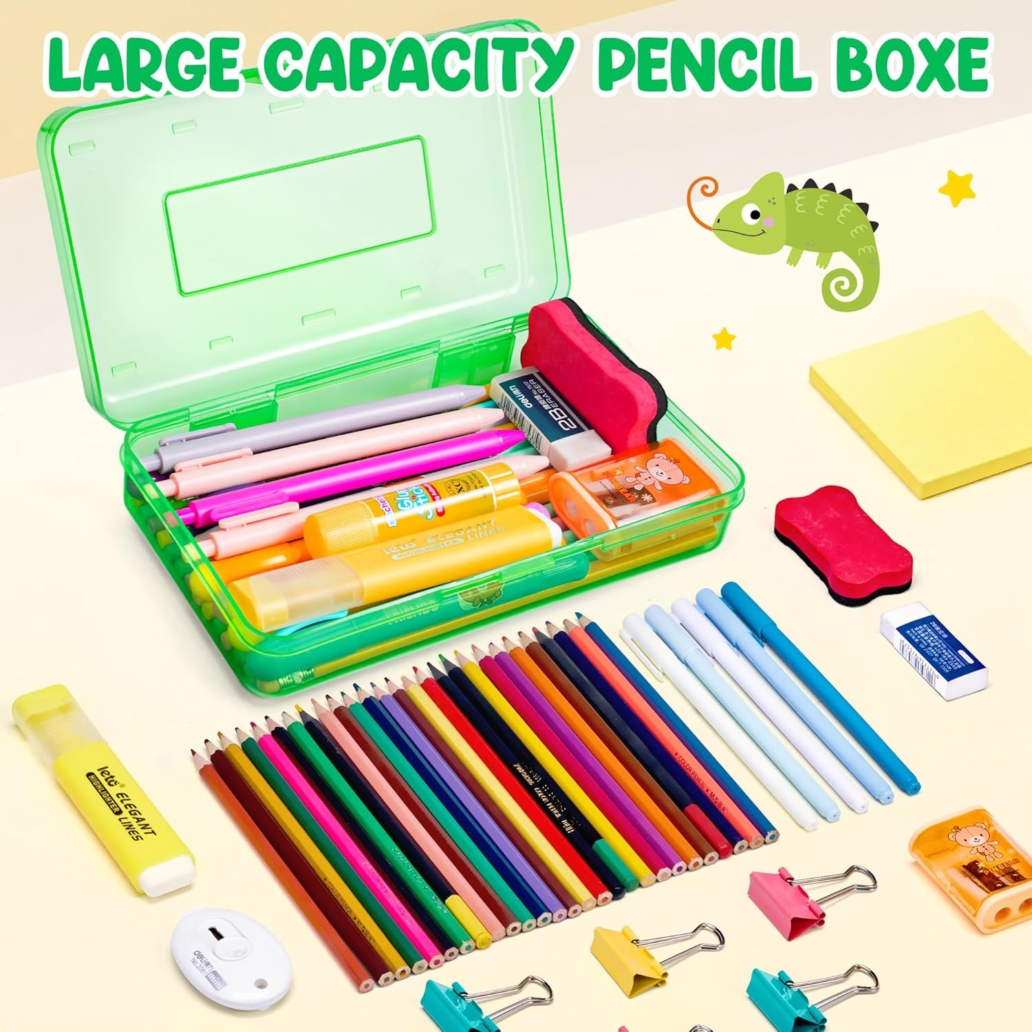 GAMENOTE Plastic Pencil Box with Personalized Sticker,Kid Hard Pencil Case with Snap-tight Lid,Small Art Craft Storage Containers,School Supplies Box for Boys,Girls (Purple)(Green)
