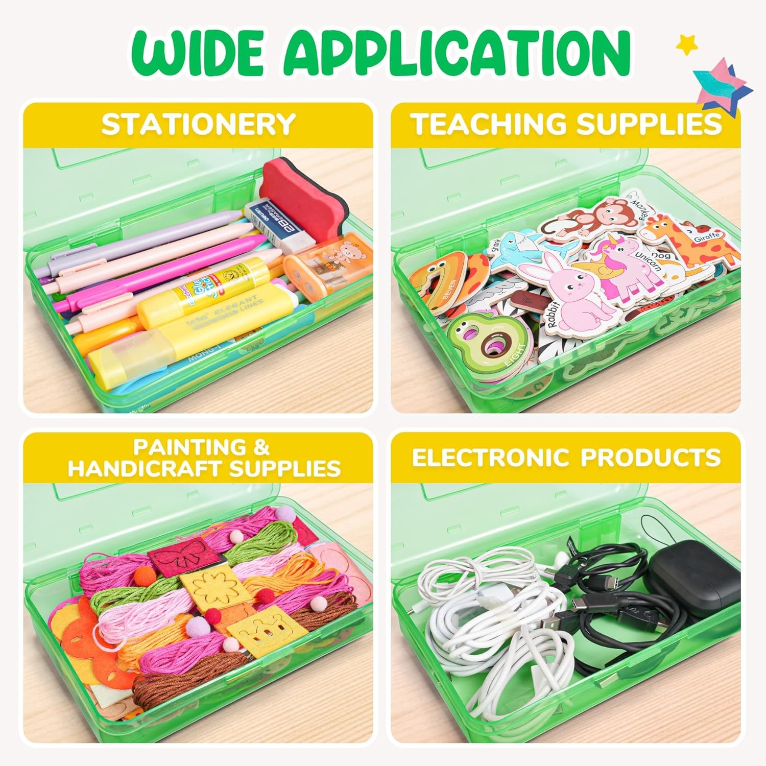 GAMENOTE Plastic Pencil Box with Personalized Sticker,Kid Hard Pencil Case with Snap-tight Lid,Small Art Craft Storage Containers,School Supplies Box for Boys,Girls (Purple)(Green)