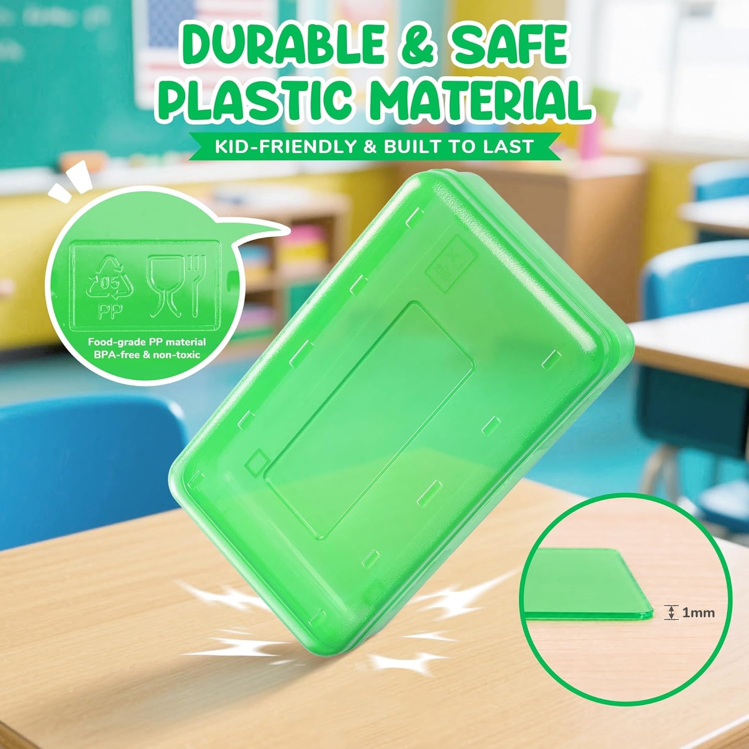 GAMENOTE Plastic Pencil Box with Personalized Sticker,Kid Hard Pencil Case with Snap-tight Lid,Small Art Craft Storage Containers,School Supplies Box for Boys,Girls (Purple)(Green)