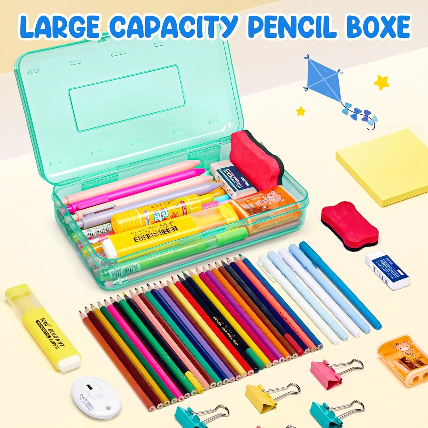 GAMENOTE Plastic Pencil Box with Personalized Sticker,Kid Hard Pencil Case with Snap-tight Lid,Small Art Craft Storage Containers,School Supplies Box for Boys,Girls (Purple)(Turquoise)
