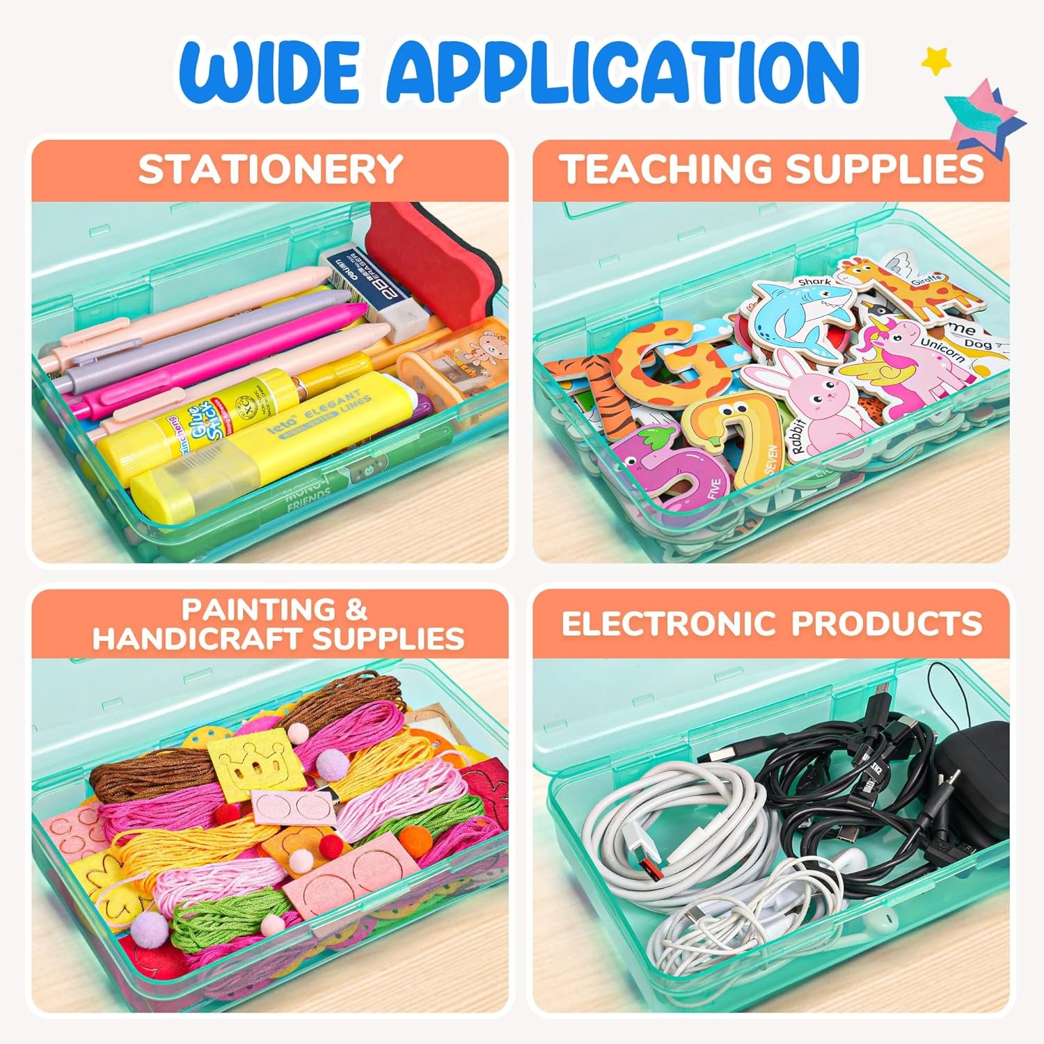 GAMENOTE Plastic Pencil Box with Personalized Sticker,Kid Hard Pencil Case with Snap-tight Lid,Small Art Craft Storage Containers,School Supplies Box for Boys,Girls (Purple)(Turquoise)