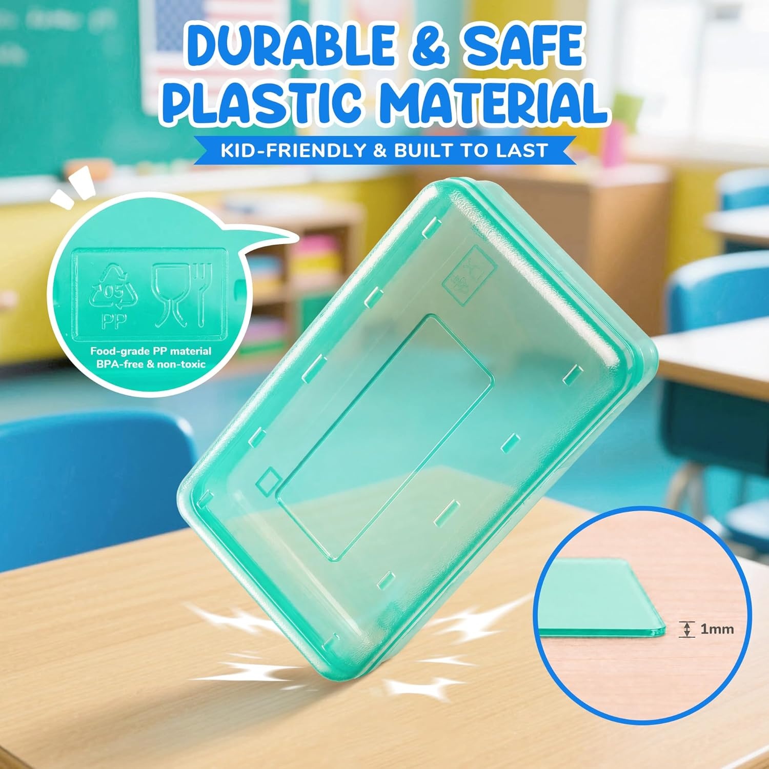 GAMENOTE Plastic Pencil Box with Personalized Sticker,Kid Hard Pencil Case with Snap-tight Lid,Small Art Craft Storage Containers,School Supplies Box for Boys,Girls (Purple)(Turquoise)