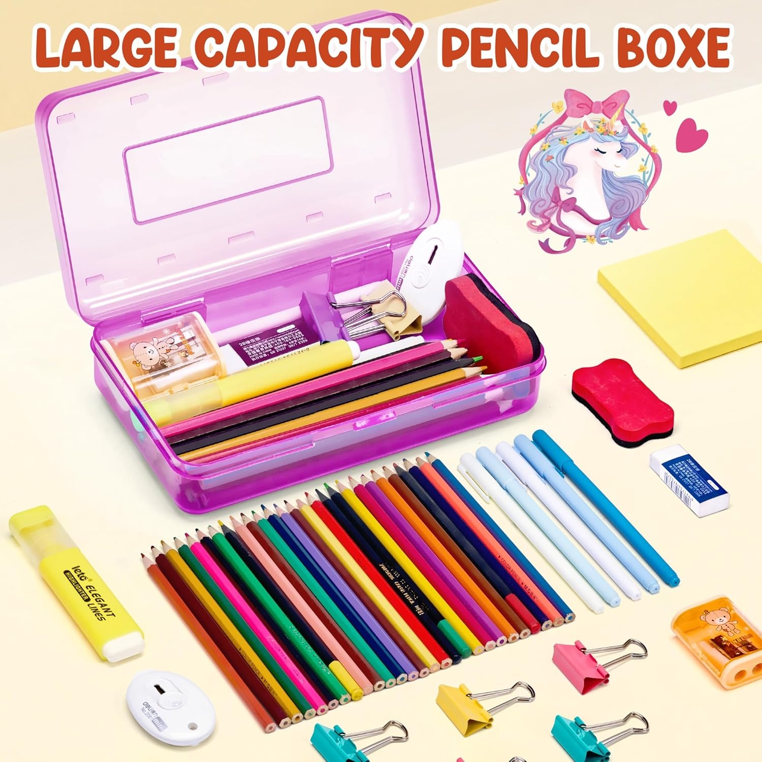 GAMENOTE Plastic Pencil Box with Personalized Sticker,Kid Hard Pencil Case with Snap-tight Lid,Small Art Craft Storage Containers,School Supplies Box for Boys,Girls (Purple)(Purple)