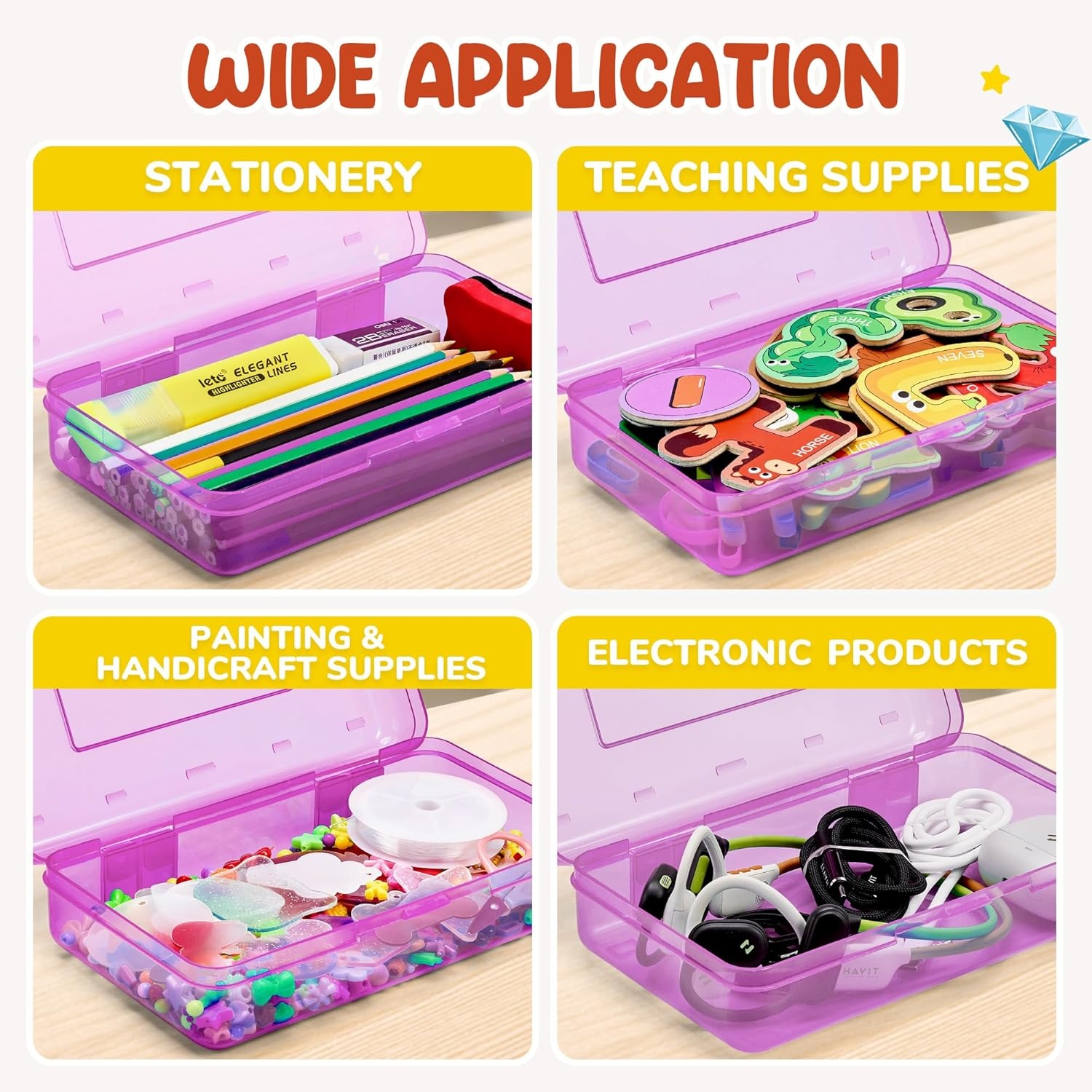 GAMENOTE Plastic Pencil Box with Personalized Sticker,Kid Hard Pencil Case with Snap-tight Lid,Small Art Craft Storage Containers,School Supplies Box for Boys,Girls (Purple)(Purple)