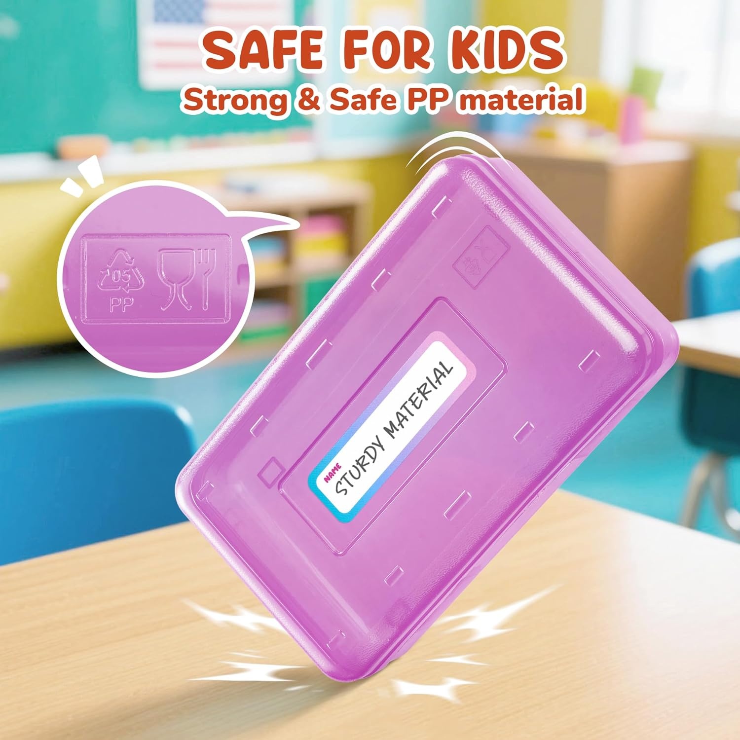 GAMENOTE Plastic Pencil Box with Personalized Sticker,Kid Hard Pencil Case with Snap-tight Lid,Small Art Craft Storage Containers,School Supplies Box for Boys,Girls (Purple)(Purple)