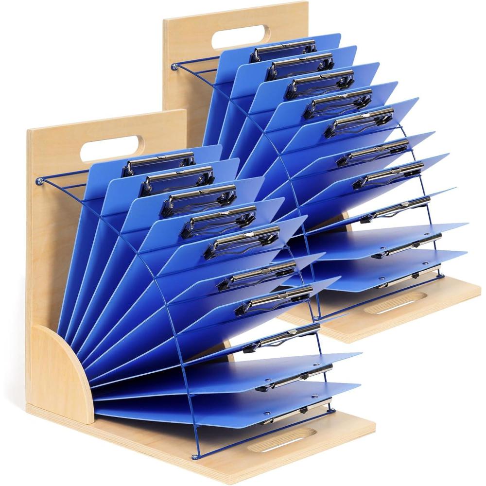 GAMENOTE Clipboard Holder, Wood and Metal Clipboard Holder Stand, Small White Board Storage Rack Organizer for Classroom, Office, Assembly Required (1)(2)