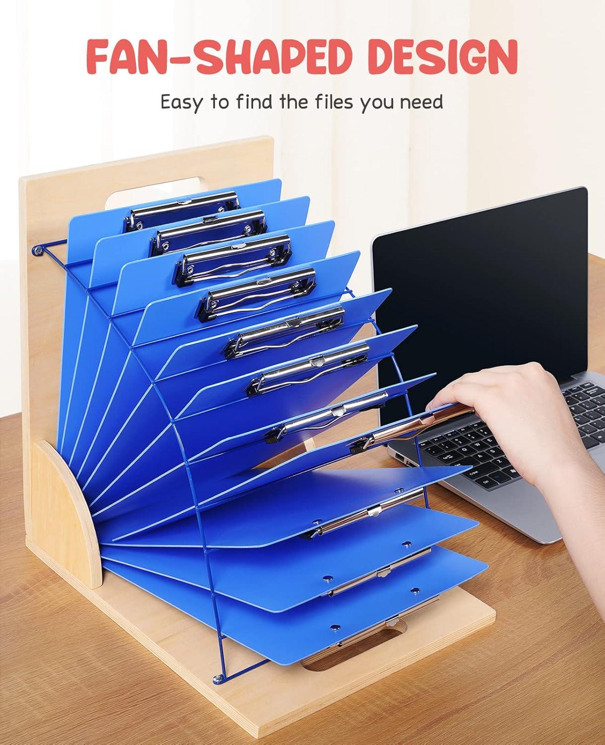 GAMENOTE Clipboard Holder, Wood and Metal Clipboard Holder Stand, Small White Board Storage Rack Organizer for Classroom, Office, Assembly Required (1)(2)