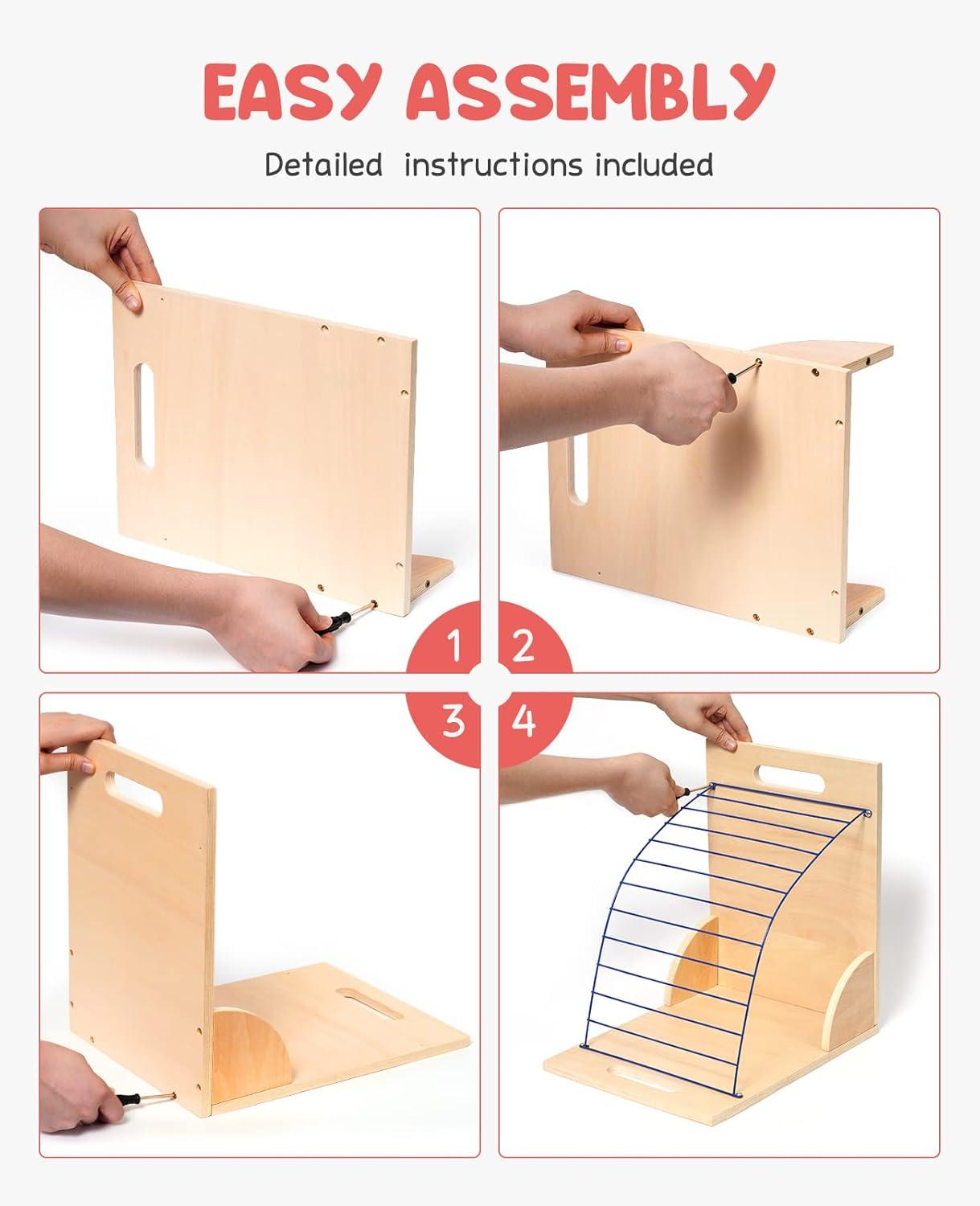 GAMENOTE Clipboard Holder, Wood and Metal Clipboard Holder Stand, Small White Board Storage Rack Organizer for Classroom, Office, Assembly Required (1)(2)